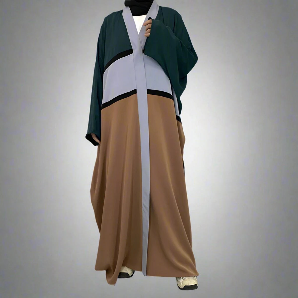 Elegant Modest Fashion Open Abaya Dress #251459 - Long Sleeve Muslim Prayer Dress for Women, Perfect for Mosque, Eid, and Special Occasions