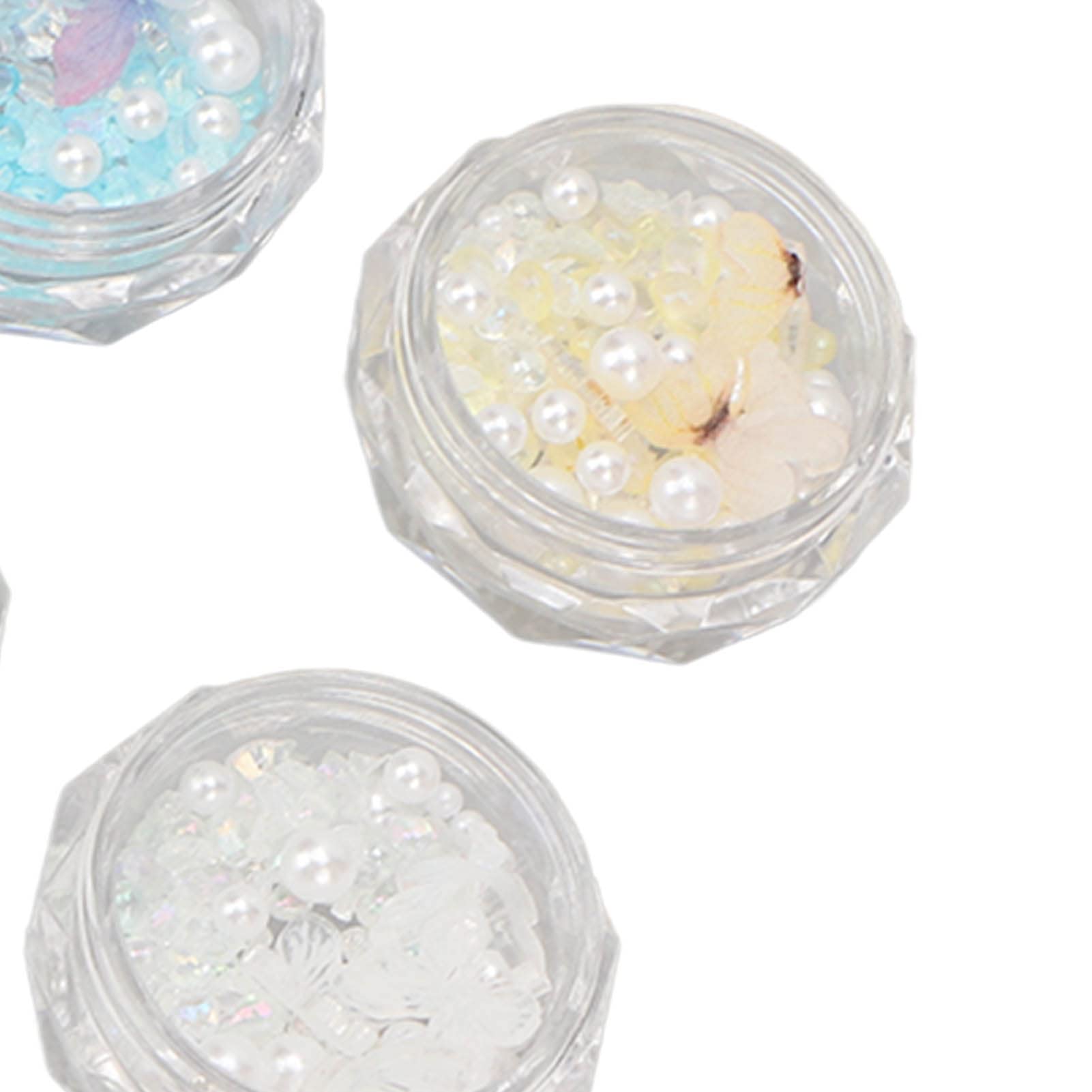 3D Resin Butterfly Nail Art Decorations Set - 6 Boxes of Exquisite Faux Pearl & Rhinestone Nail Decor for Wedding, Party & Special Occasion Nail Designs