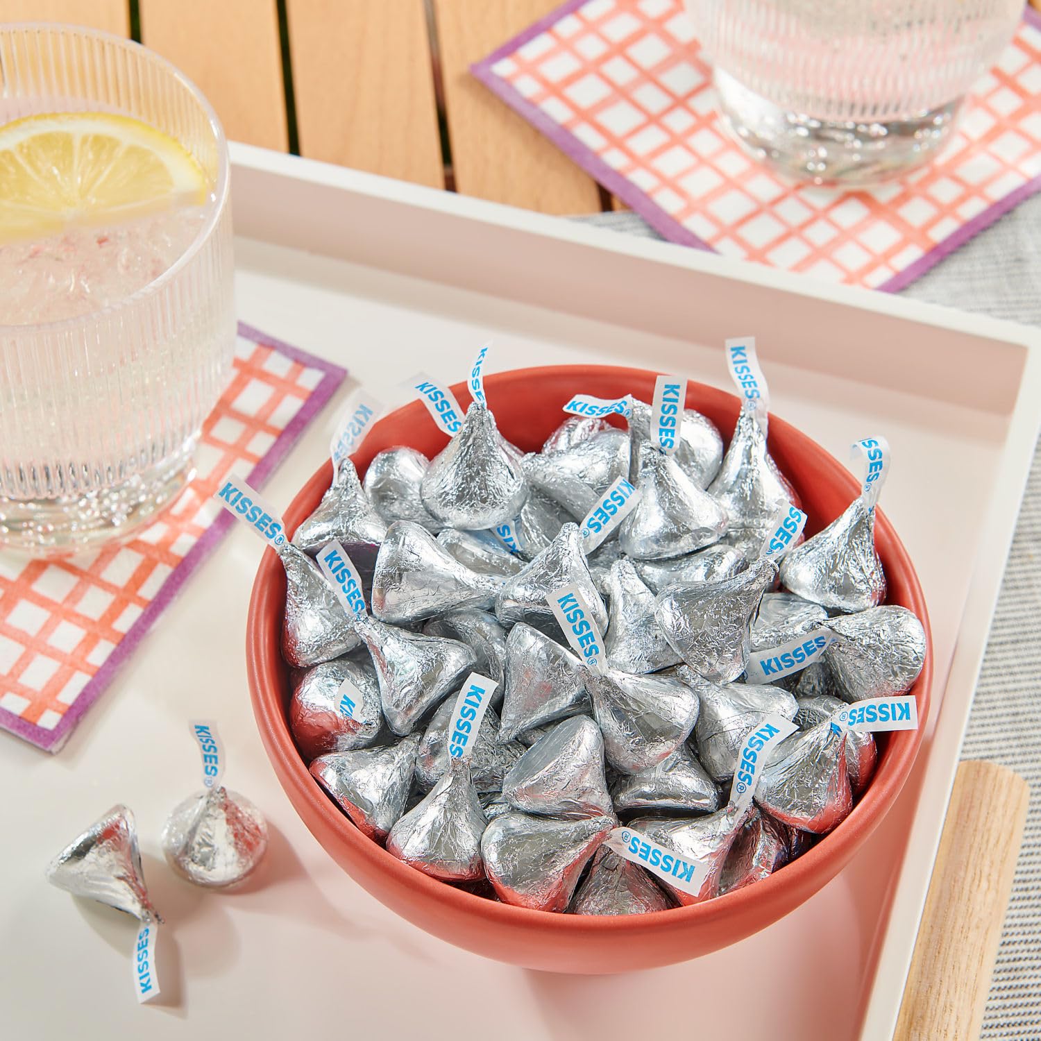 Delicious Milk Chocolate Candy Kisses in Silver Foil - 60 Pieces (10 OZ) - Perfect for Valentine's Day Gifts, Party Favors & Holiday Treats