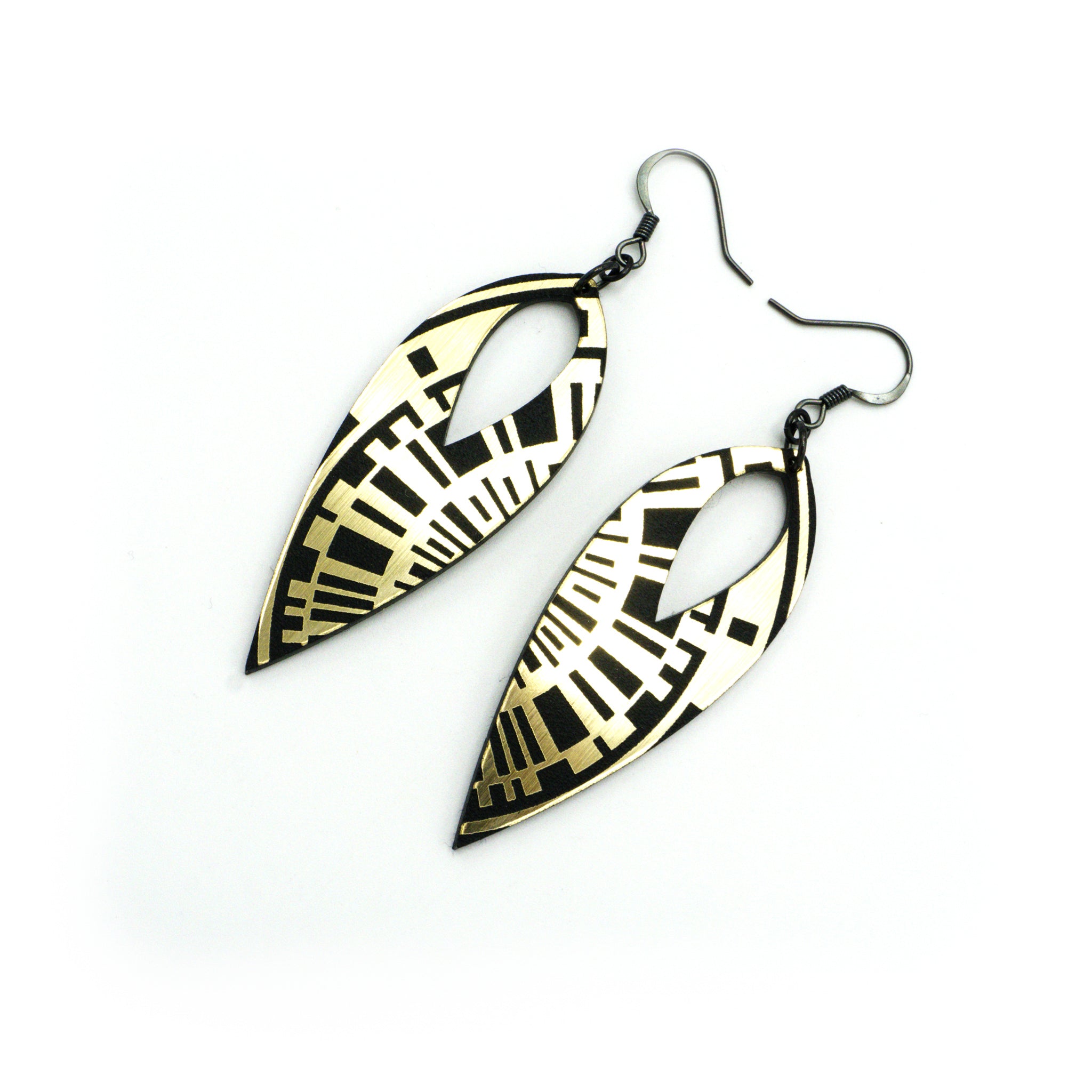 Nativas [06] Acrylic Earrings - Brushed Gold & Black | Lightweight Dangle Earrings for Women | Perfect for Parties, Weddings & Everyday Wear