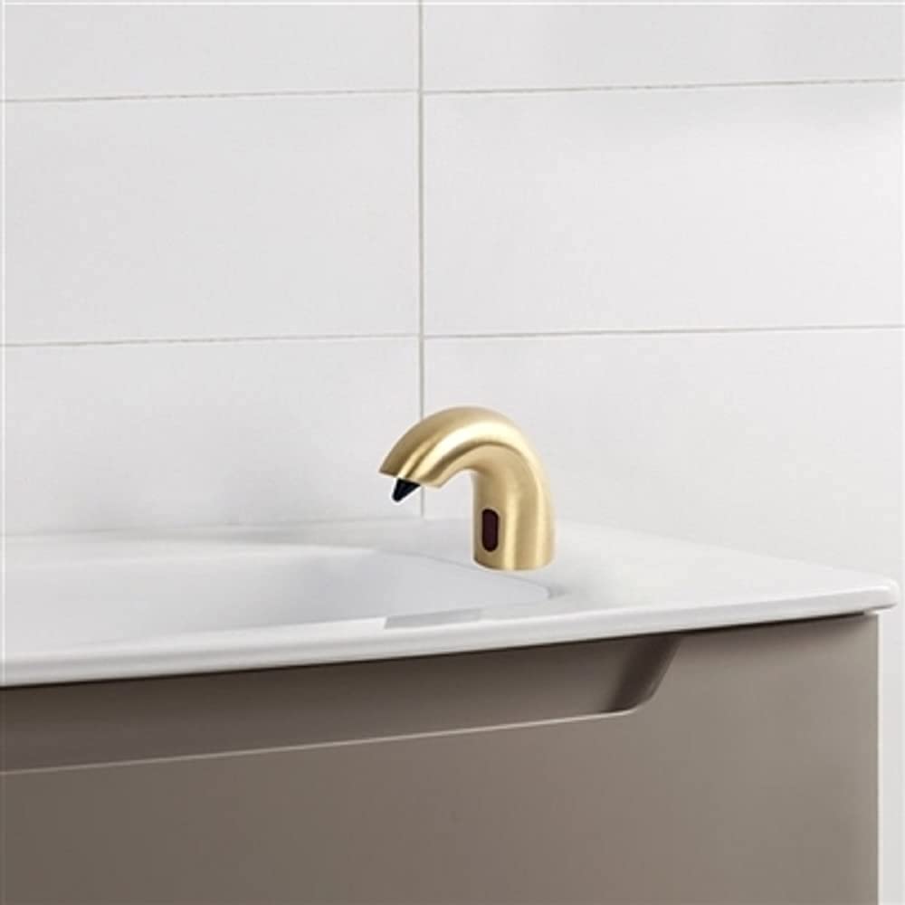 Fontana Showers Verona FS1136 Commercial Automatic Soap Dispenser - Solid Brass Sensor Soap Dispenser with Brushed Gold Finish - Deck Mount for Restaurants, Hotels, and Luxury Bathrooms