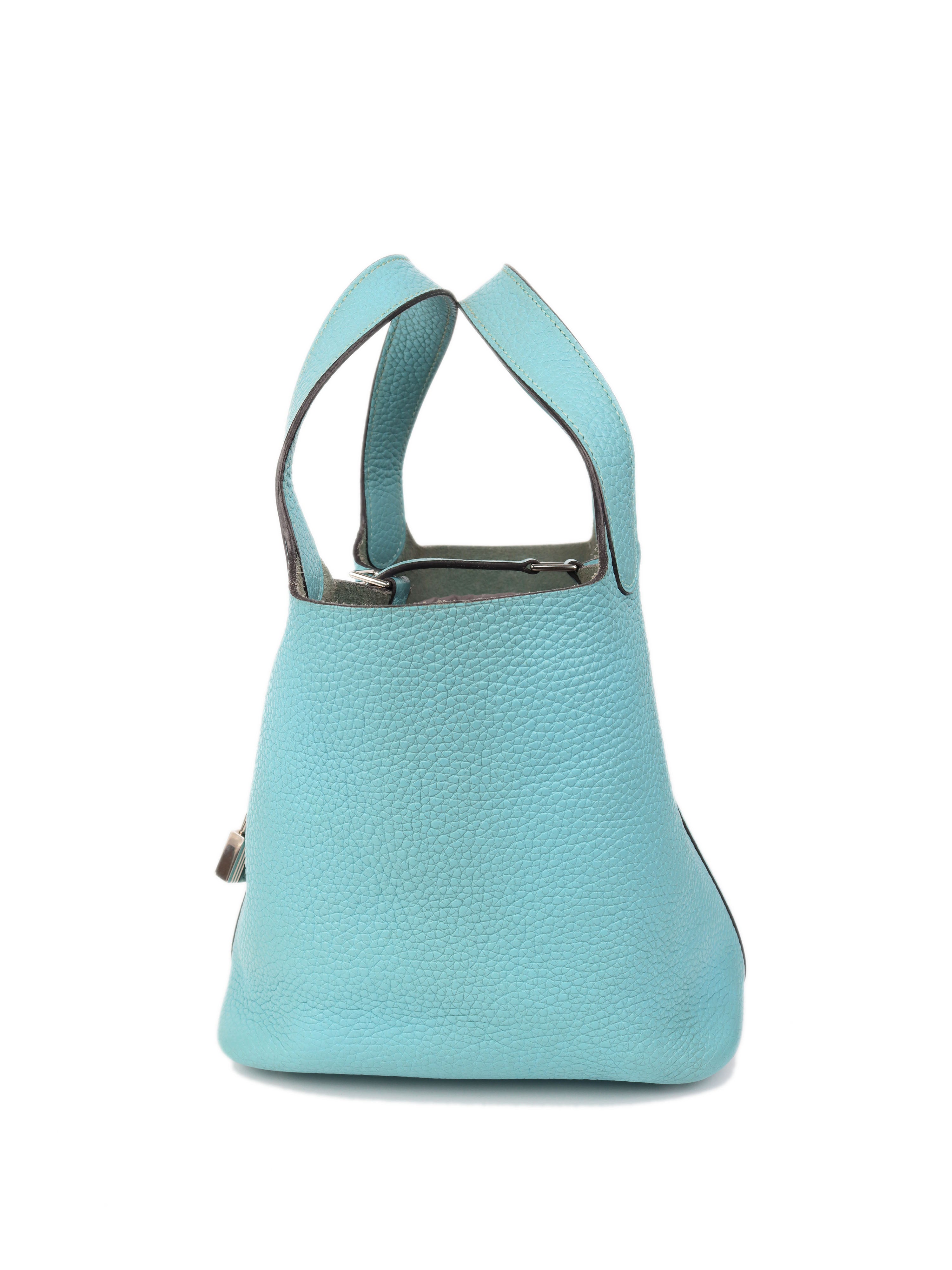 Authentic Hermes Picotin Lock 18 Bag - 3P Bleu Atoll with X Stamp & Palladium Hardware | Luxury Crossbody Tote for Women | Perfect for Everyday Use, Shopping & Travel