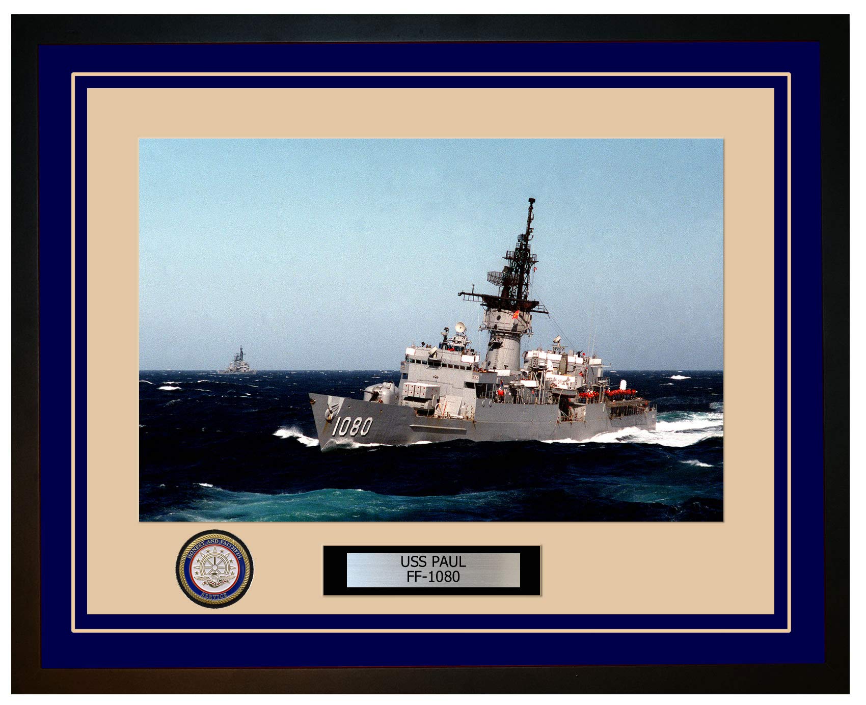 USS Paul FF-1080 Framed Navy Ship Photo - Premium Collectible Military Memorabilia - Perfect for Home Office Decor, Military History Enthusiasts & Veterans Gifts