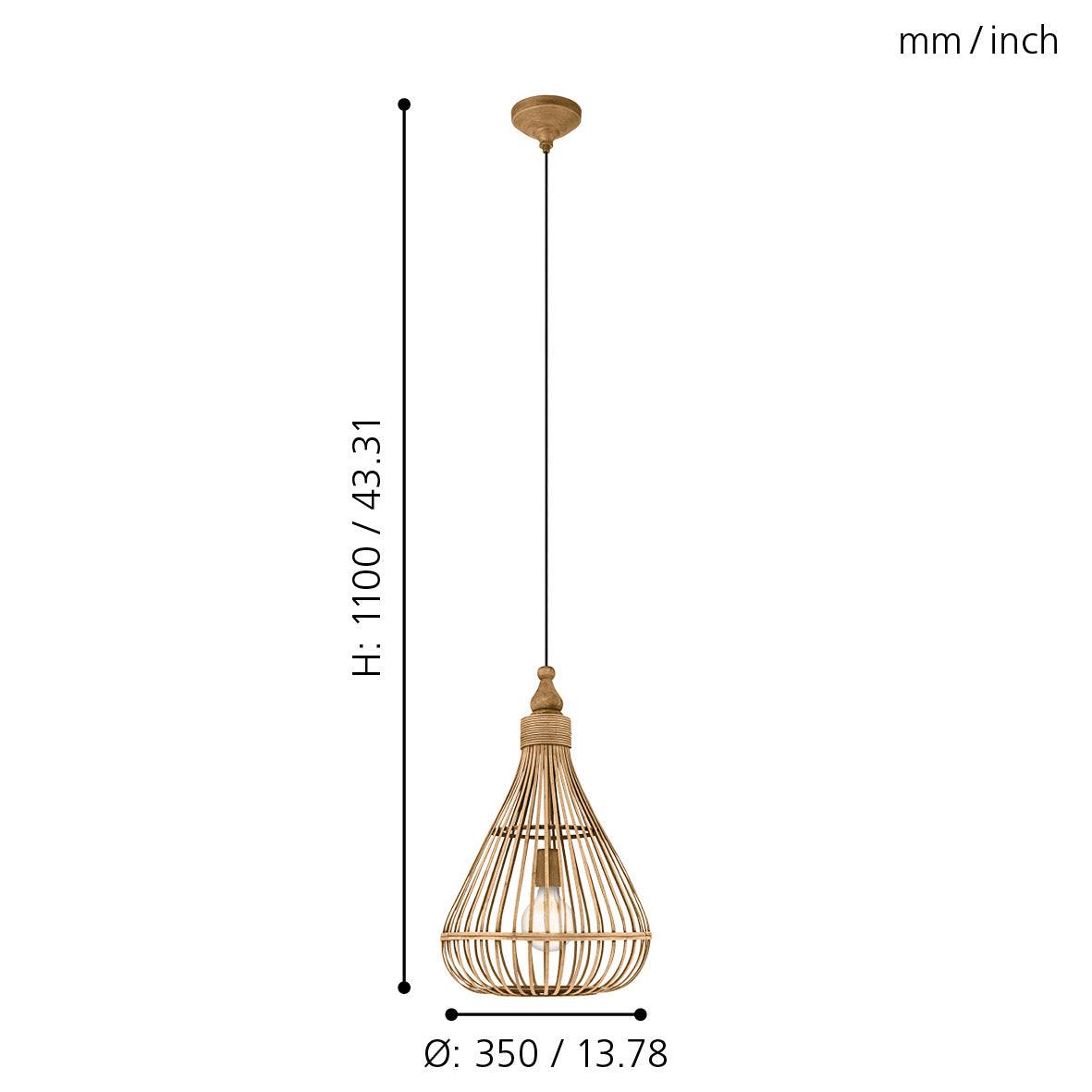 Eglo Amsfield Bamboo Wicker Teardrop Ceiling Pendant Light - Modern Boho Hanging Fixture for Dining Room, Kitchen Island & Bedroom Lighting