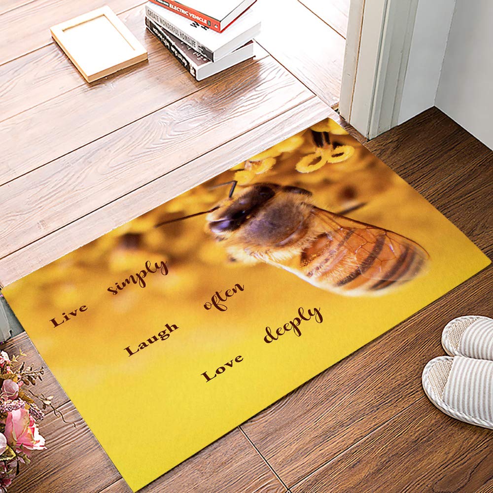 20x32 Inch Outdoor Rug - Absorbent Low Profile Kitchen & Bathroom Mat, Sunflower Bee Design for Bedroom, Living Room & Home Decor - Perfect for Indoor/Outdoor Use, Entryways & High-Traffic Areas