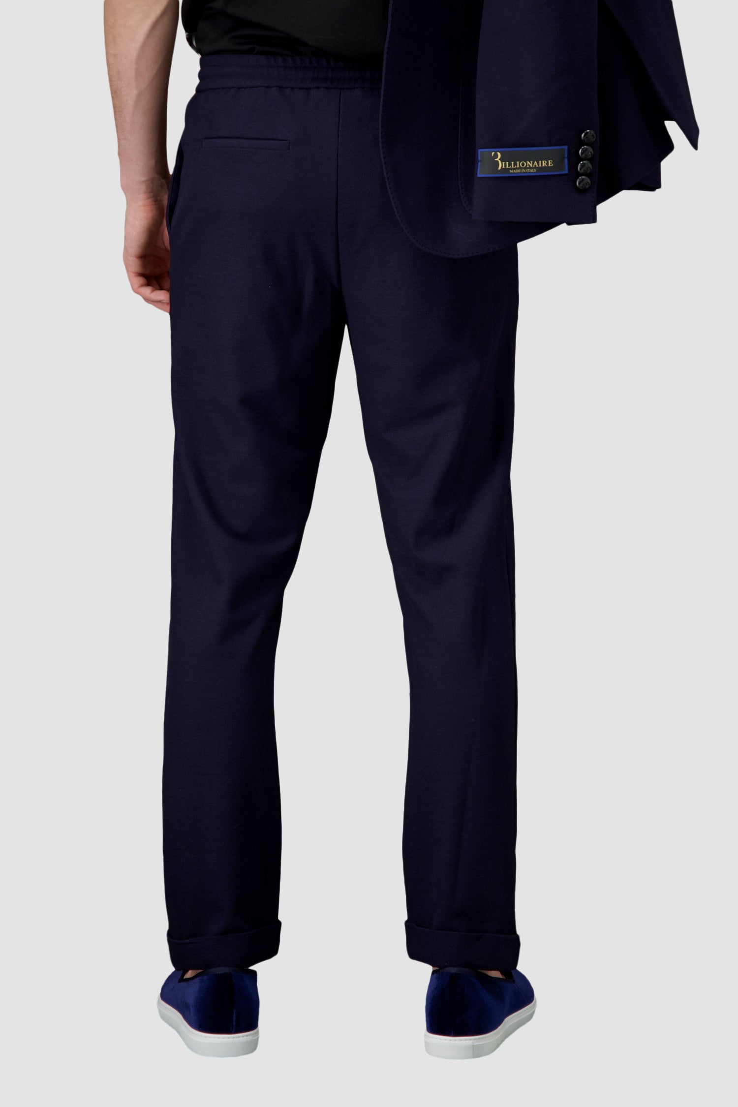 Billionaire Men's Dark Blue Tailored Fit Crest Dress Pants for Business & Formal Occasions