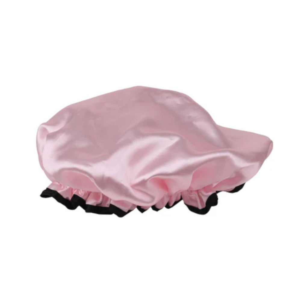 RELAXUS 500948 Premium Waterproof Shower Cap for Women - Soft Pink Bath Hair Protector for Swimming, Spa & Salon Use