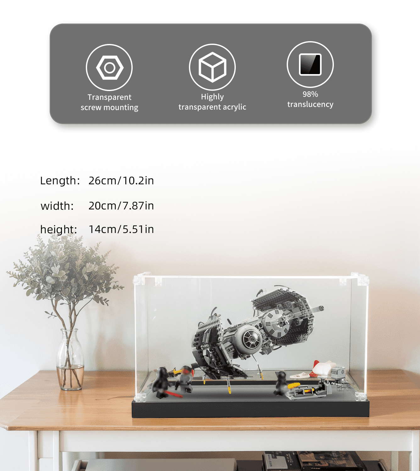 LEGO Star Wars TIE Bomber 75347 Display Case - Premium Acrylic Showcase for Collectible Models - Perfect for Home Office Decor & Gift for Star Wars Fans