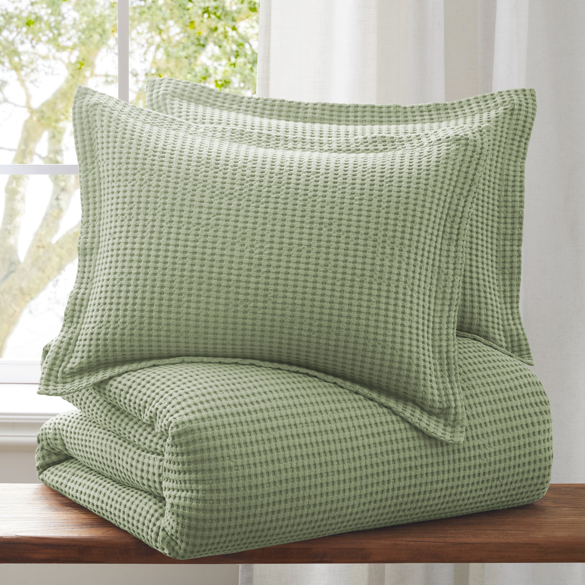 Mills Waffle Duvet Cover Set - Soft Textured Bedding for Cozy Comfort - Perfect for Master Bedroom, Guest Room & Dorm Decor