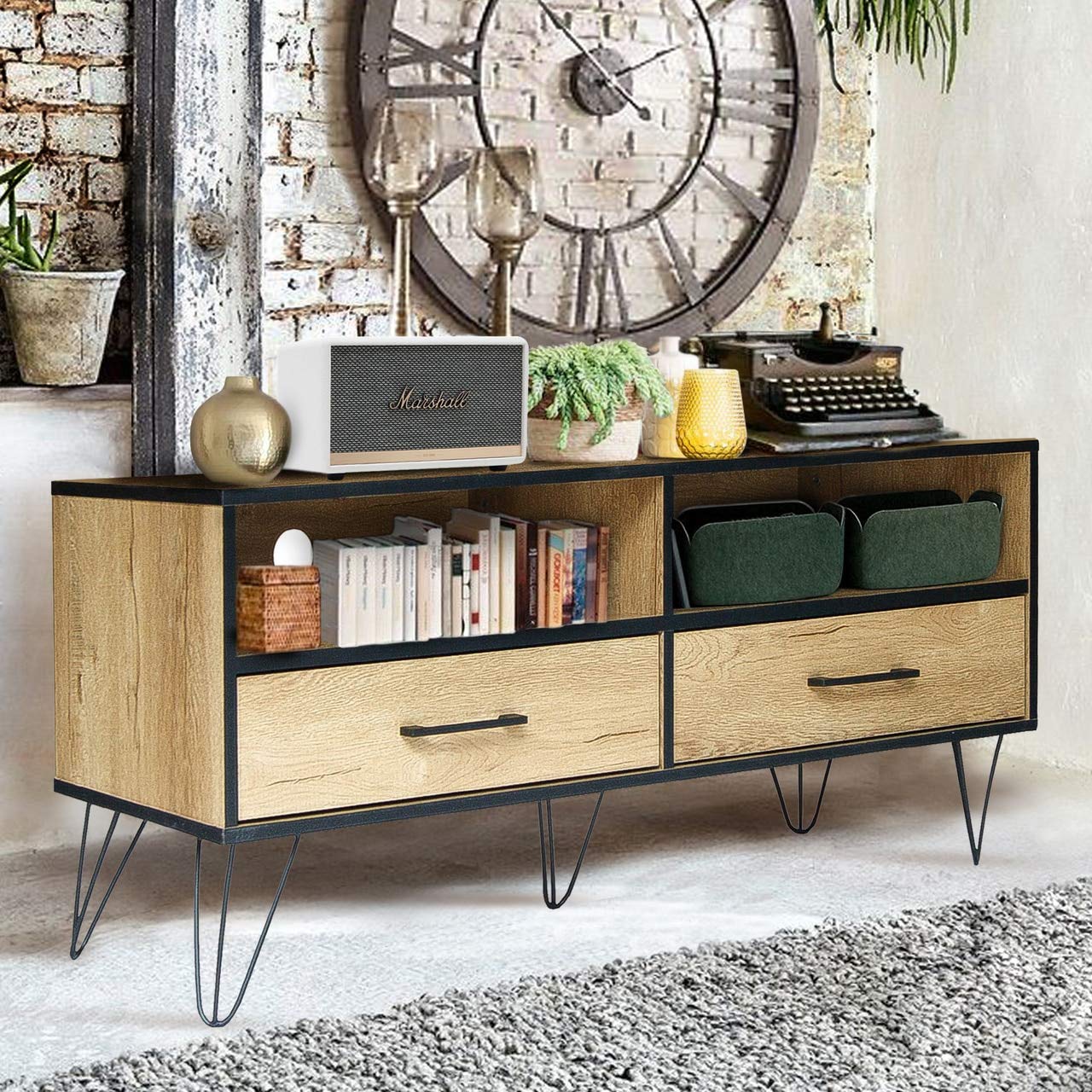 CAP LIVING Classic Multipurpose Wood TV Media Console for TVs up to 50 inches - Modern TV Stand & Entertainment Center with Wotan Eiche Oak Finish & Black Edging - Perfect for Living Room, Bedroom, or Home Theater Setup