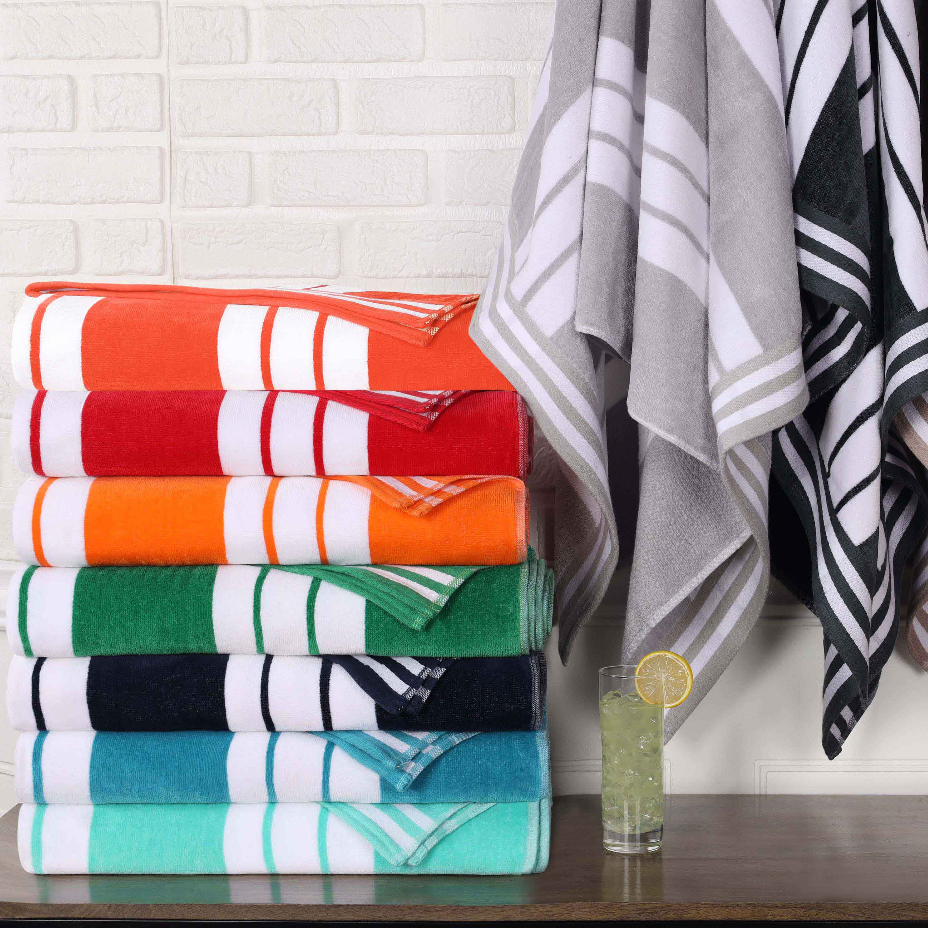 Premium Cabana Stripe Oversized Cotton Beach Towel Set (2/4/6 Pack) - Soft Quick-Dry Bath Towels for Pool, Beach, Yoga & Travel