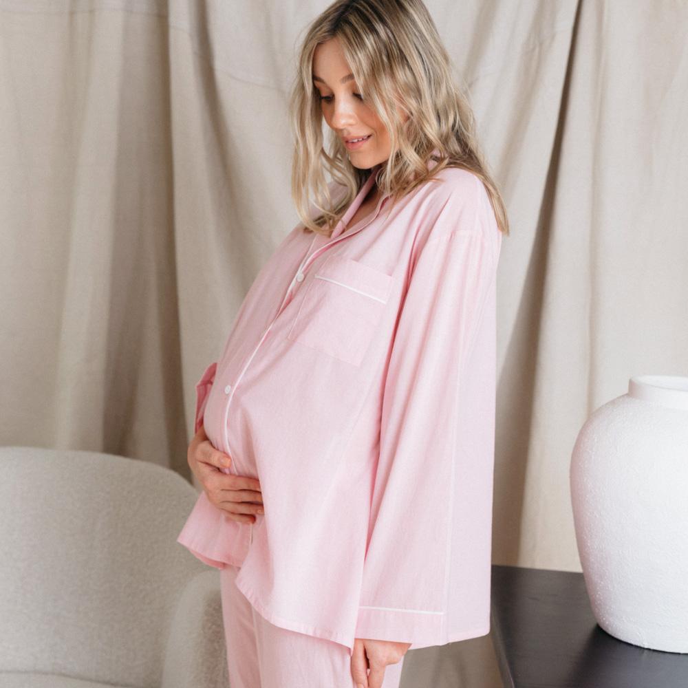 Maternity Pajama Set for Women - Comfortable Long Sleeve Nursing Sleepwear in Parfait Pink | Perfect for Pregnancy & Postpartum Relaxation