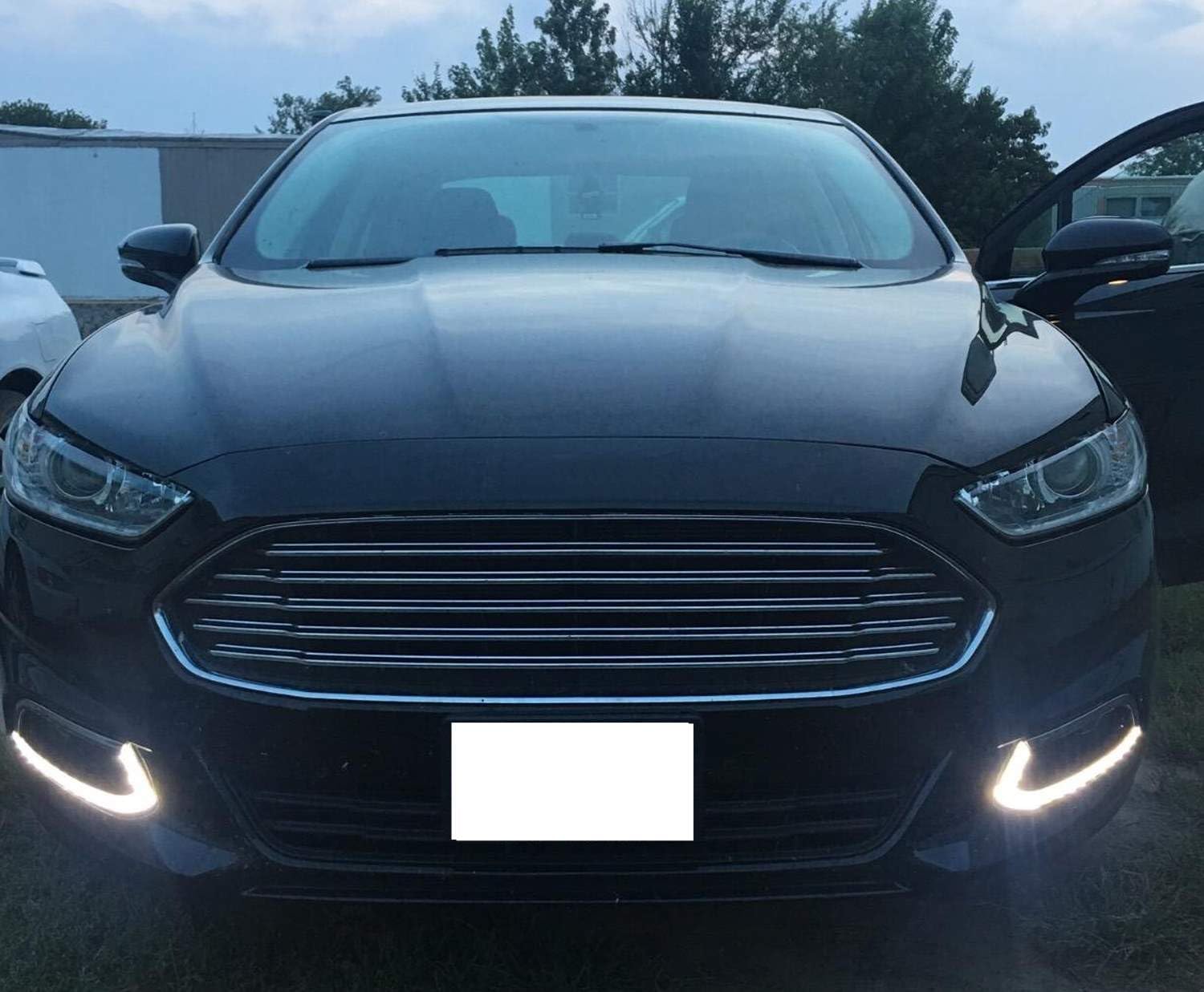 iJDMTOY Xenon White LED Daytime Running Lights & Fog Lamps for Ford Fusion 2013-2016 | 2x DRL Bezel Assemblies with 16 High-Power LEDs Each | Enhanced Visibility & Style for Day & Night Driving