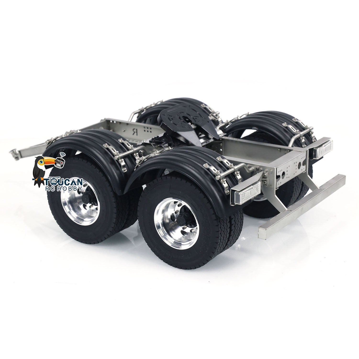1/14 Scale 2 Axles Metal Trailer with Fifth Wheel Traction for LESU RC Car Truck - Realistic Radio Controlled Vehicle Simulation Model for Off-Roading & Construction Scenes