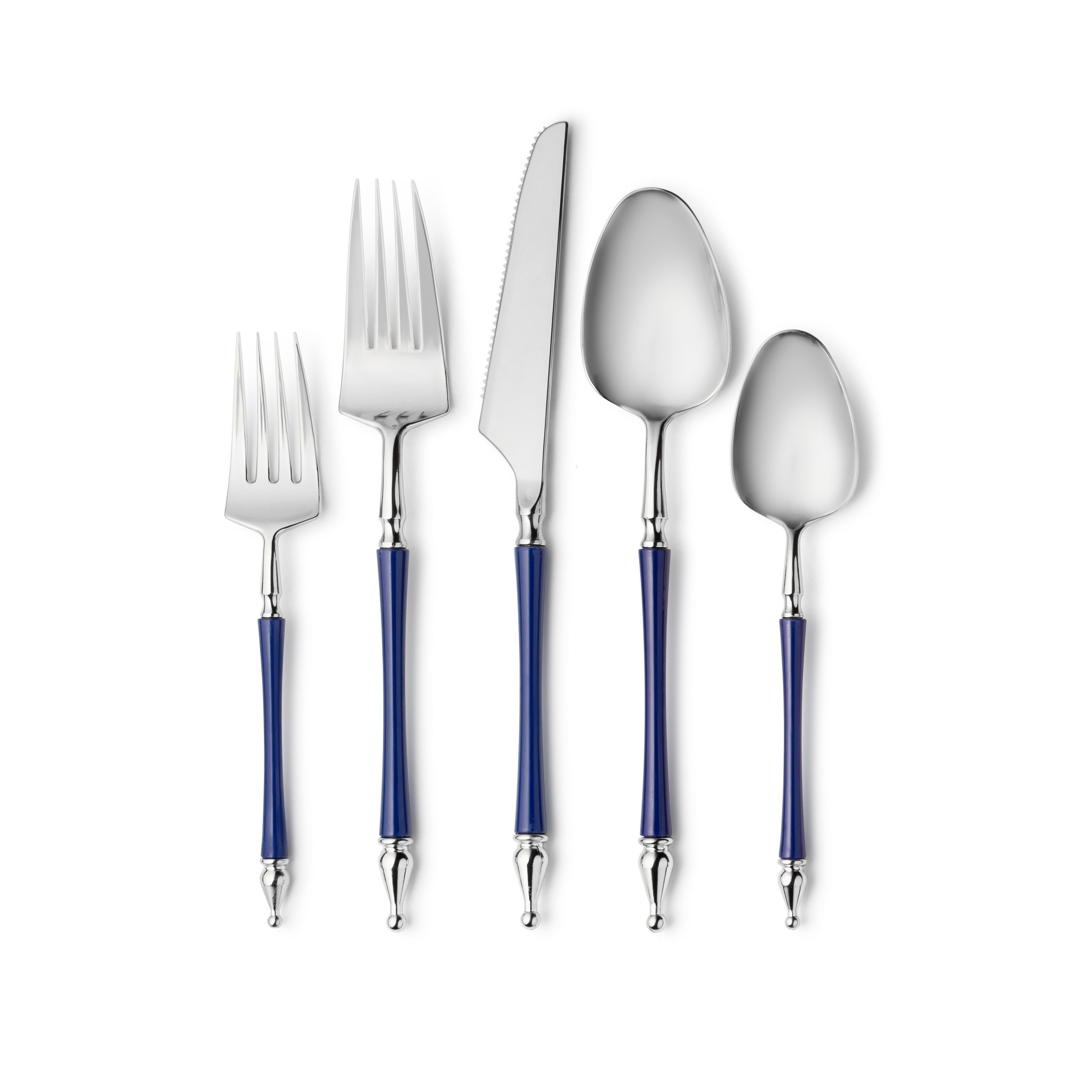 Sophisticate Collection Royal Blue and Silver Flatware Set - 40-Piece Dinnerware for 8 People | Elegant Table Setting for Weddings, Dinner Parties & Formal Occasions