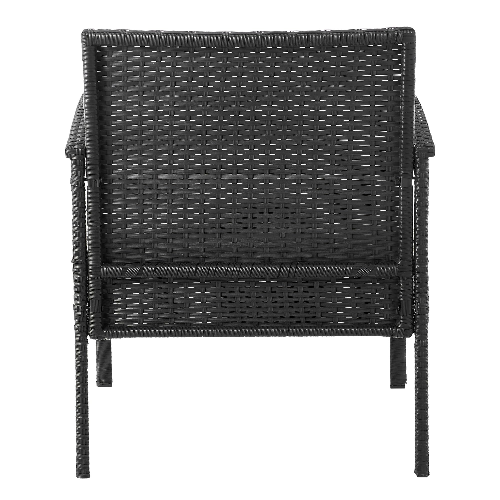 Manhattan Comfort Noli 3-Piece Patio Conversation Set - Steel Rattan Outdoor Furniture with 2 Modern Armchairs, Tempered Glass End Table & Waterproof Cushions (Cream) - Perfect for Garden, Backyard, Poolside or Balcony Relaxation