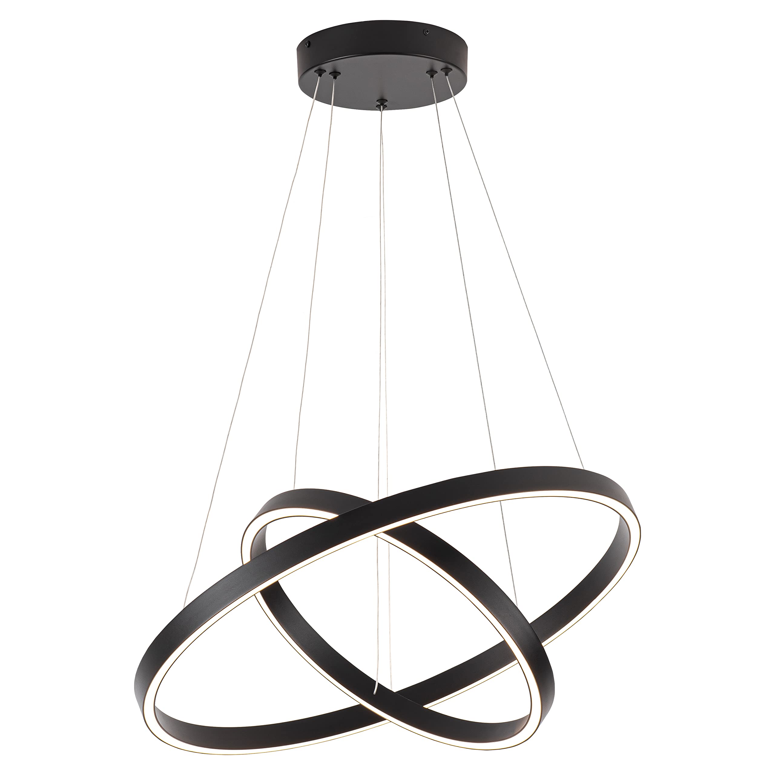 Modern LED Chandelier - 2 Ring Contemporary Circular Pendant Light, Black Dimmable Hanging Ceiling Fixture for Living Room & Dining Room | Elegant Lighting for Home Decor, Parties & Restaurants