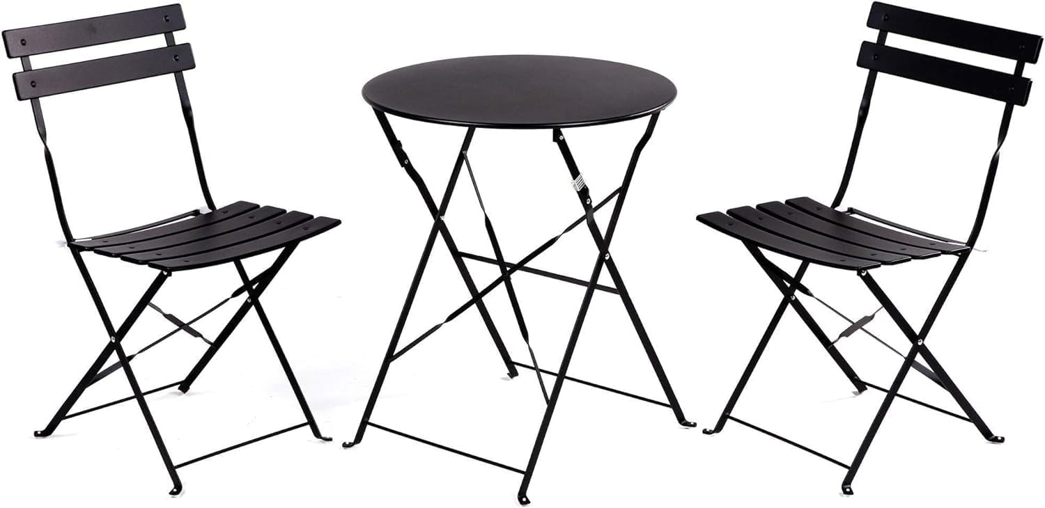 Premium Black 3-Piece Folding Patio Bistro Set - Outdoor Garden Furniture with Table & Chairs - Perfect for Small Balconies, Backyard Decks and Poolside Relaxation