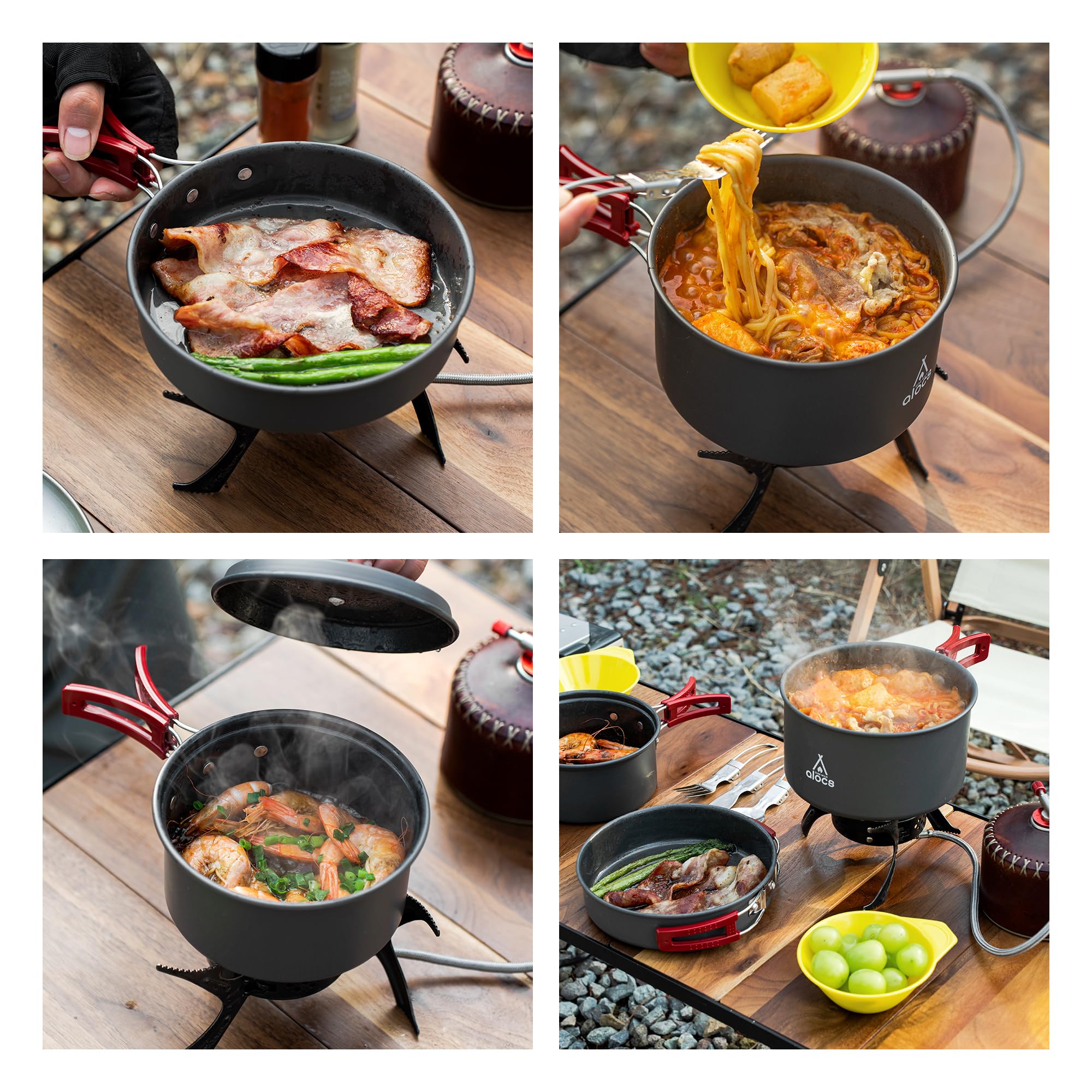 Alocs Lightweight Camping Cookware Set - Portable Outdoor Cooking Kit with Accessories for Backpacking, Hiking, Picnic & Camping | Durable Camp Stove Cookware for RV Trips, Family Campouts & Wilderness Adventures
