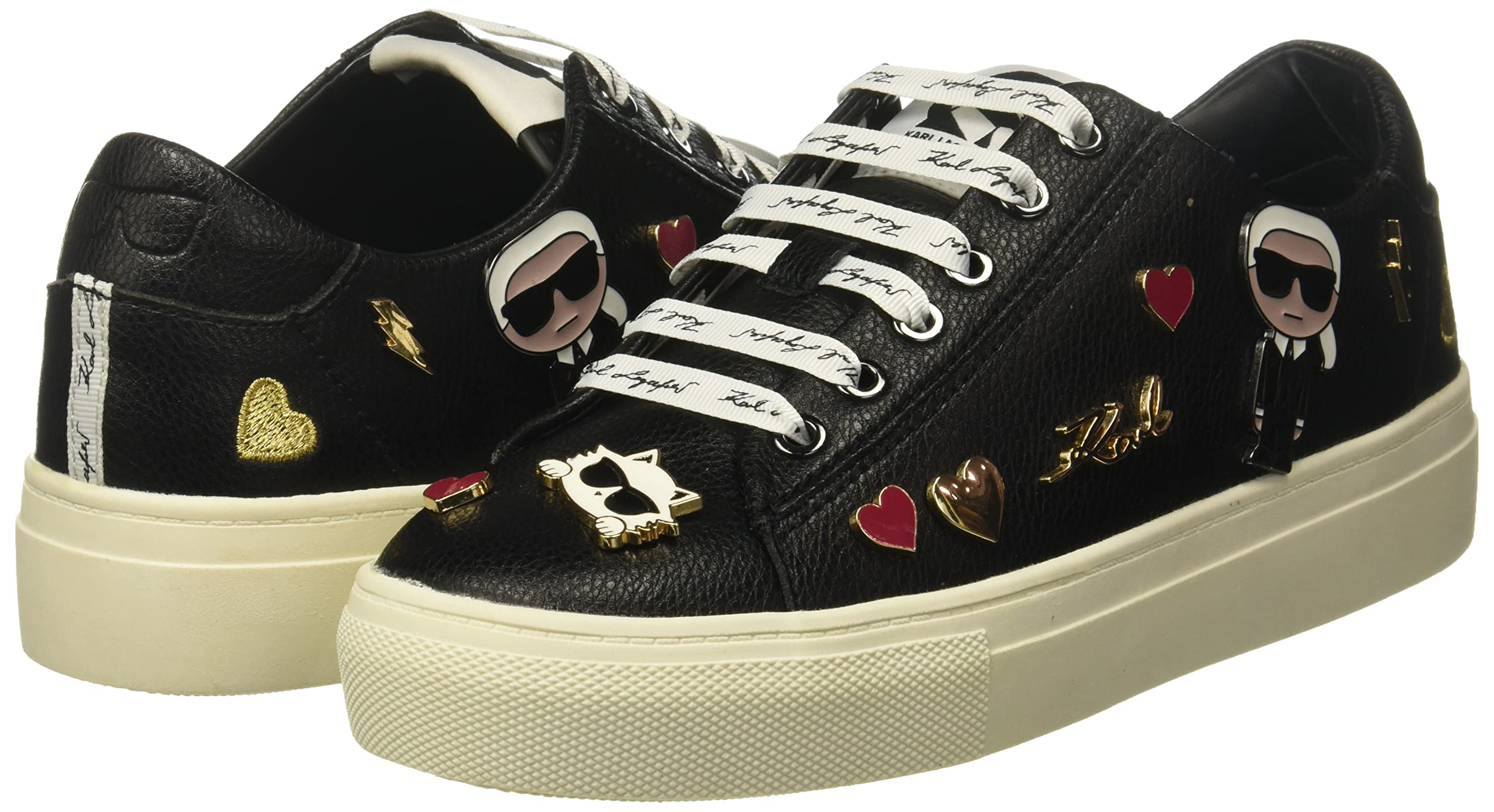 Karl Lagerfeld Paris Women's Cate Pins Sneakers - Fashionable White Leather Low-Top Lace-Up Shoes for Casual Wear & Street Style Outfits