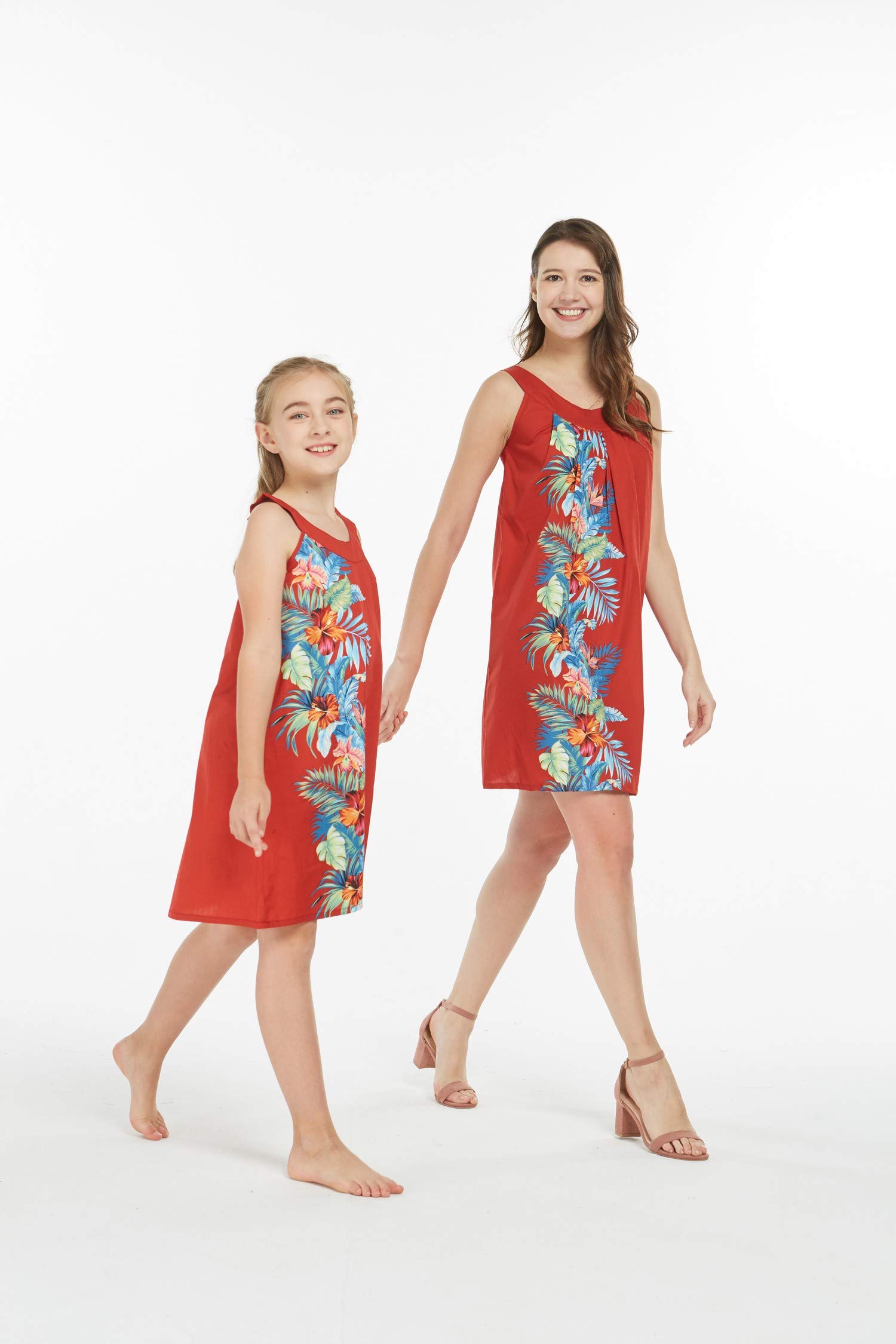 Hawaiian Luau Mother Daughter Matching Dresses - Floral Round Neck Shift Dress Set in Orchid Paradise for Beach Party, Family Vacation & Summer Outfits