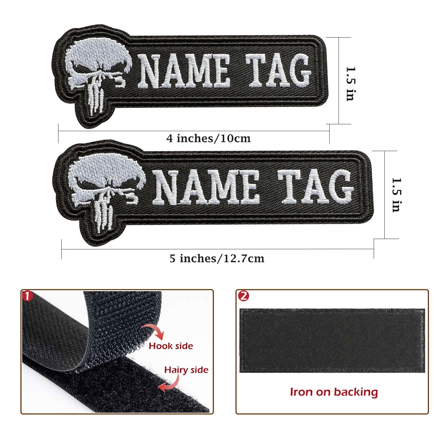 Custom Embroidered Name Patches & Skull Patches - 2pcs Hook and Loop Military Morale Patches for Tactical Gear, Caps, Backpacks, Vests | Personalized Military Style for Outdoor, Cosplay & Uniform Use