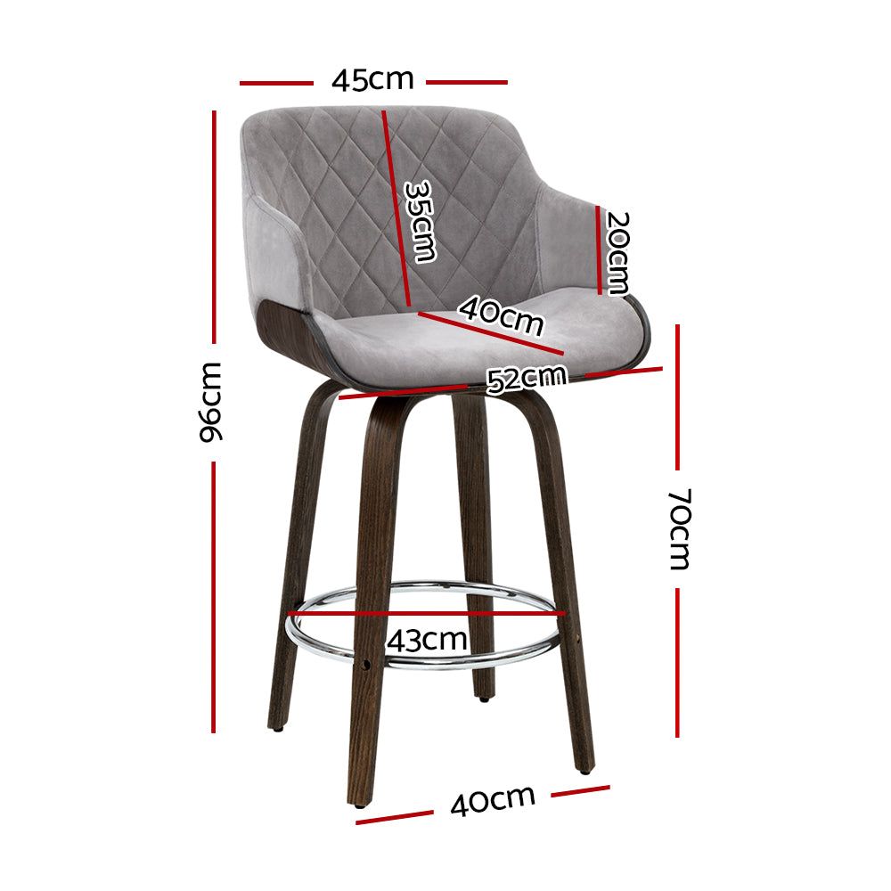 Swivel Bar Stool with Velvet Padded Seat and Wooden Base - Perfect for Kitchen Islands, Home Bars, and Dining Counter Height Tables