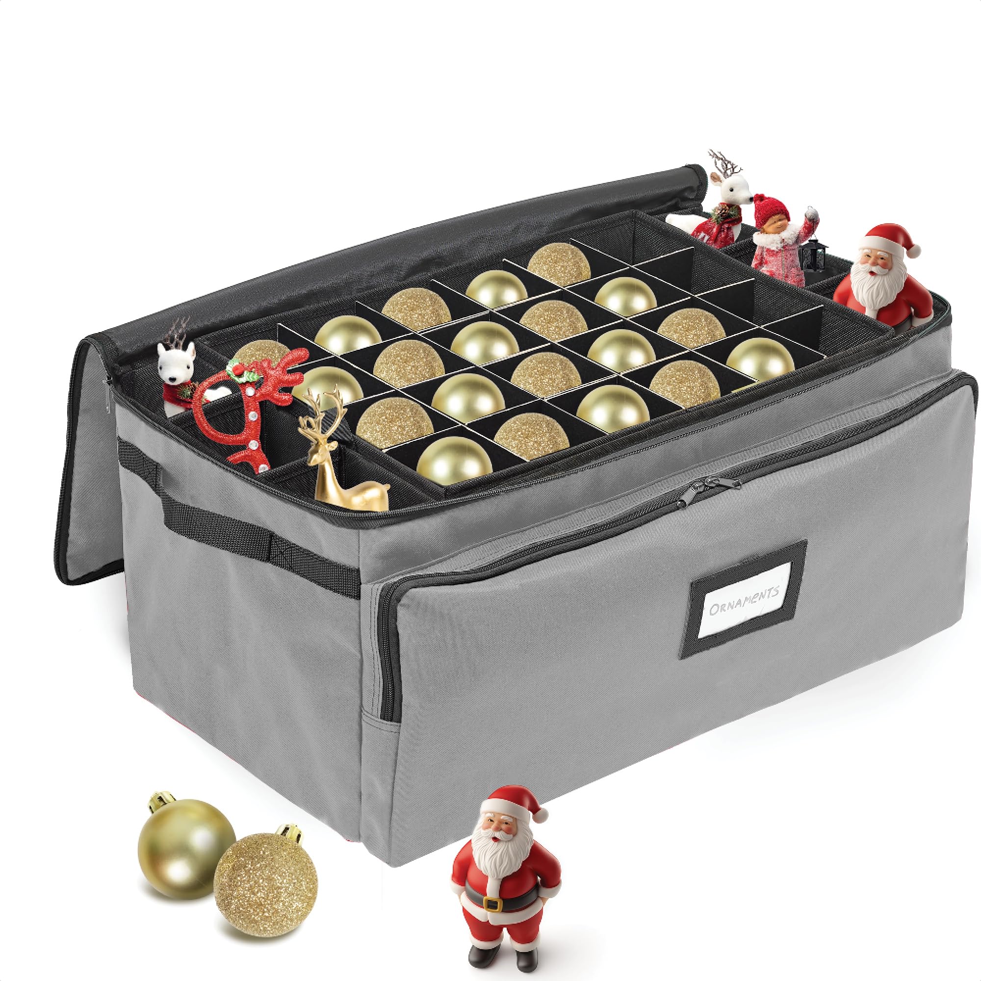 Premium Christmas Ornament Storage Box - 72 Ornaments & 6 Side Slots - Durable 600D Canvas - Perfect for Holiday Decor Organization