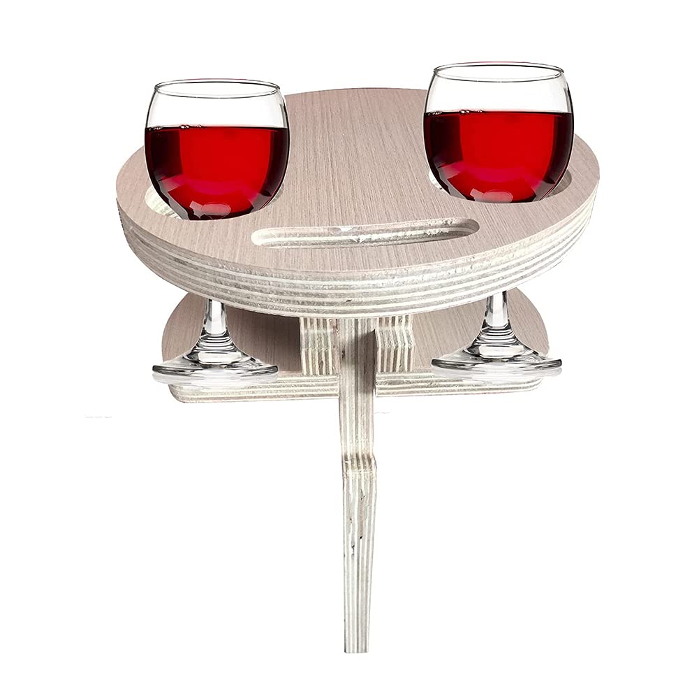Foldable Round Wooden Picnic Table - Portable Camping & Beach Table with Carry Handle - Compact Outdoor Dining for Picnics, Camping, Beach Trips & Backyard BBQs