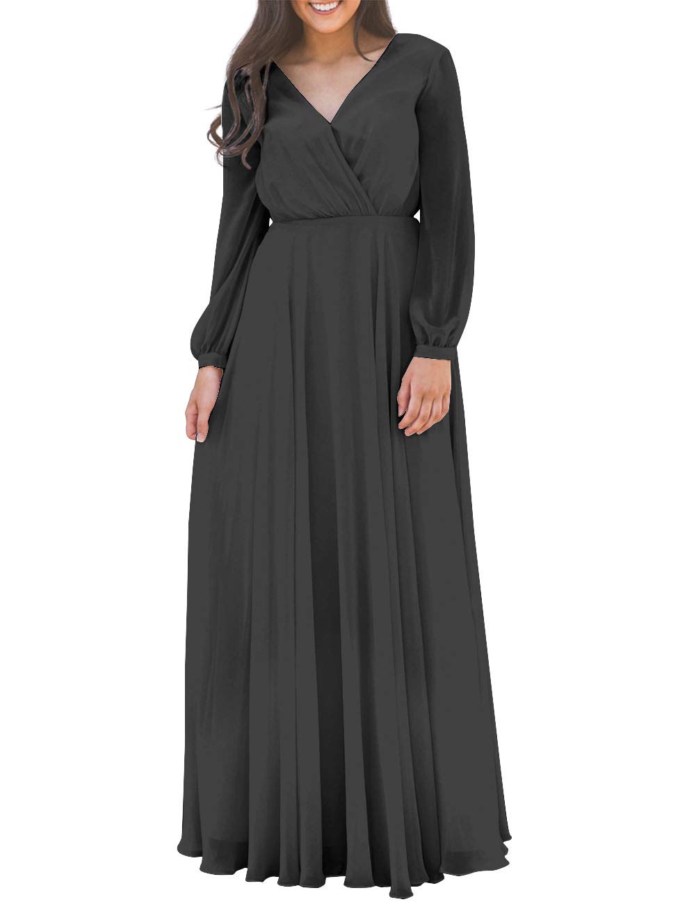 Elegant Long Sleeve Chiffon Prom Dress - Formal Evening Gown & Bridesmaid Dress for Homecoming, Wedding, and Special Occasions