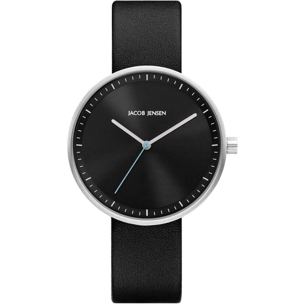 Jacob Jensen Women's Strata Series Watch - Black Stainless Steel & Leather Band - Elegant Dress Watch for Business, Office & Formal Occasions