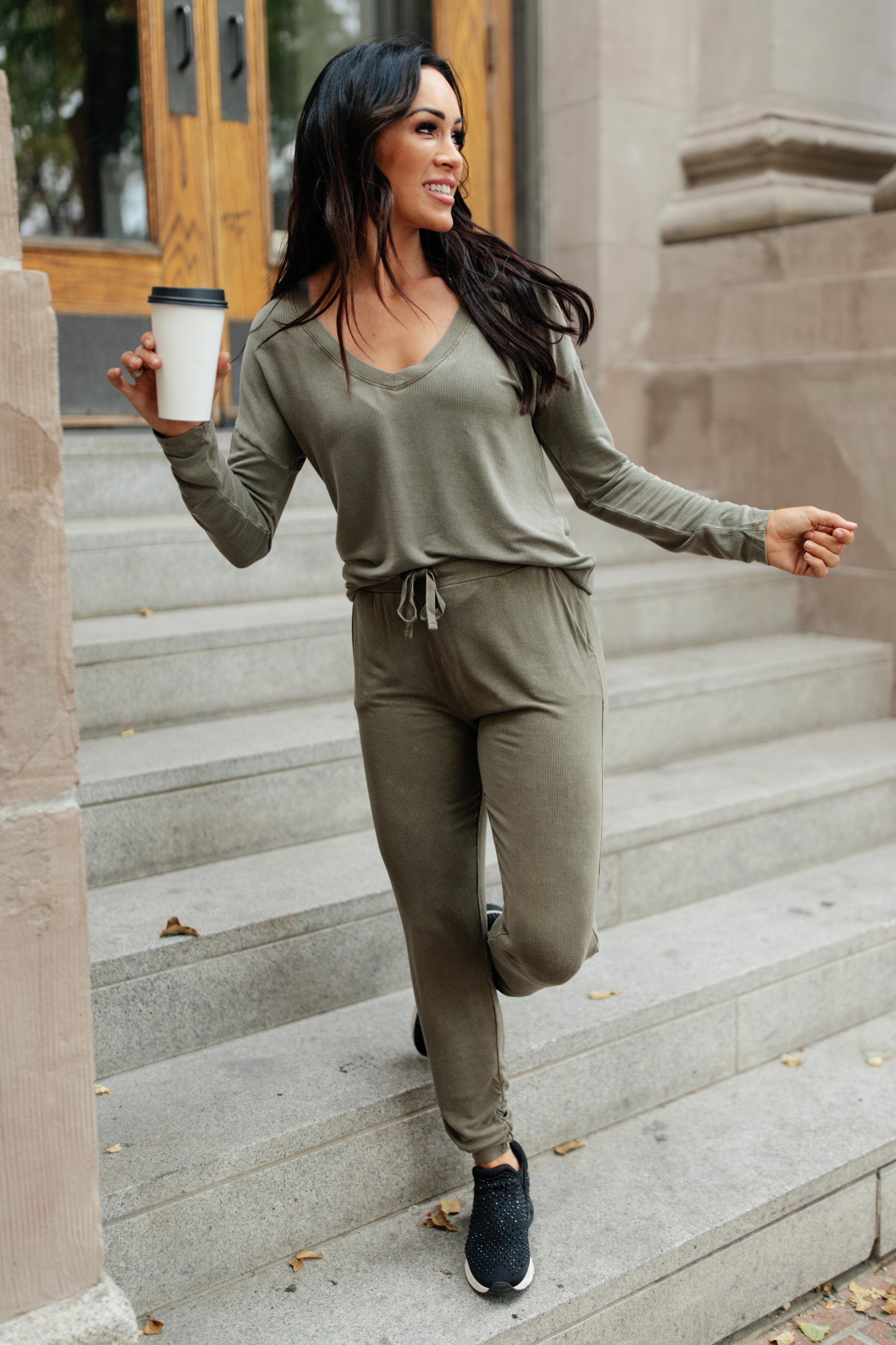 Essential Lounge Top in Mineral Wash Olive - Soft & Comfortable Women's Casual Shirt for Relaxing at Home, Yoga, or Running Errands