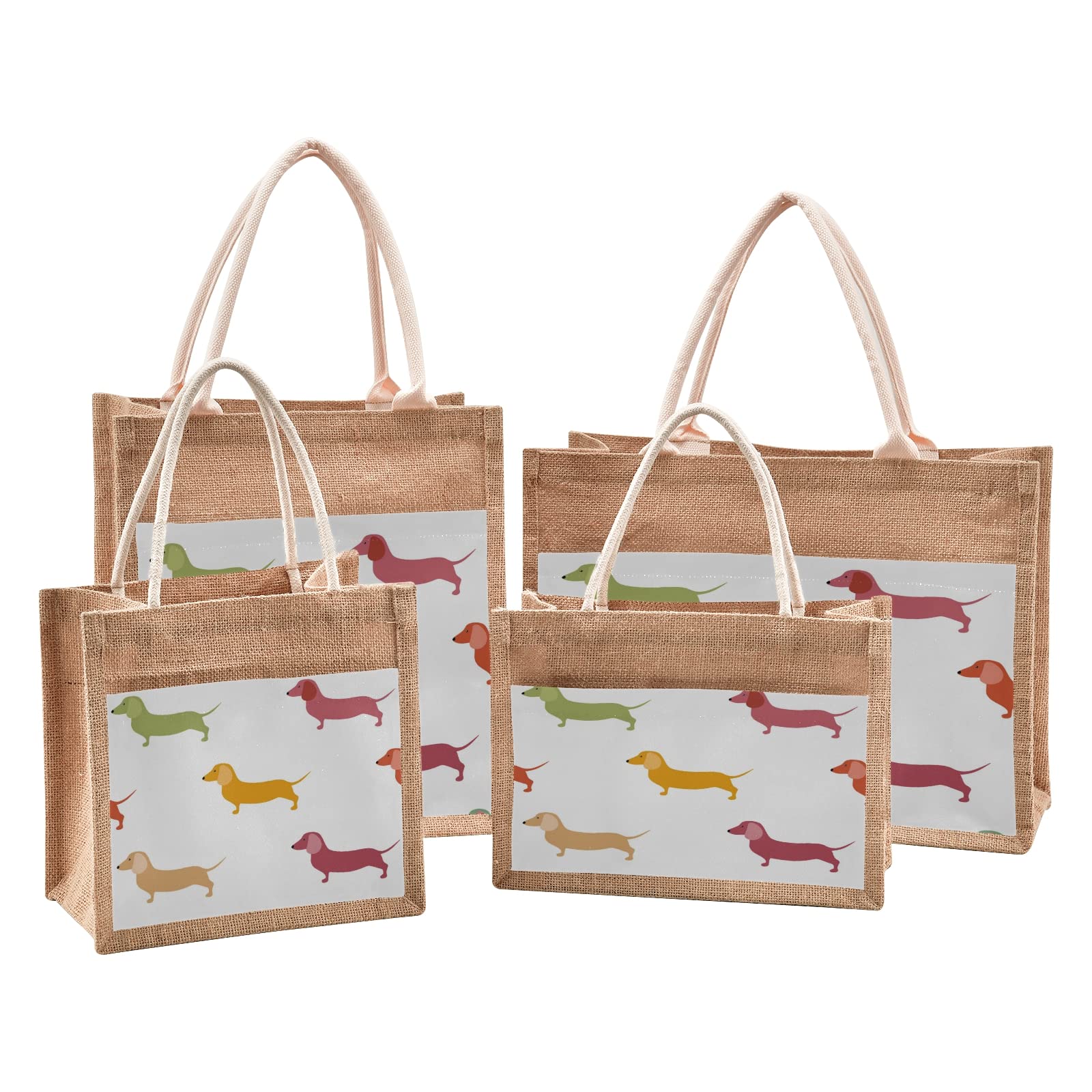 ALAZA Cute Dachshund Dog Puppy Jute Tote Bag for Women - Eco-Friendly Grocery Shopping Bag with Handles - 12.6 x 16.9 x 7.1 Inches - Perfect for Outdoor Travel, Beach, Picnic & Daily Use