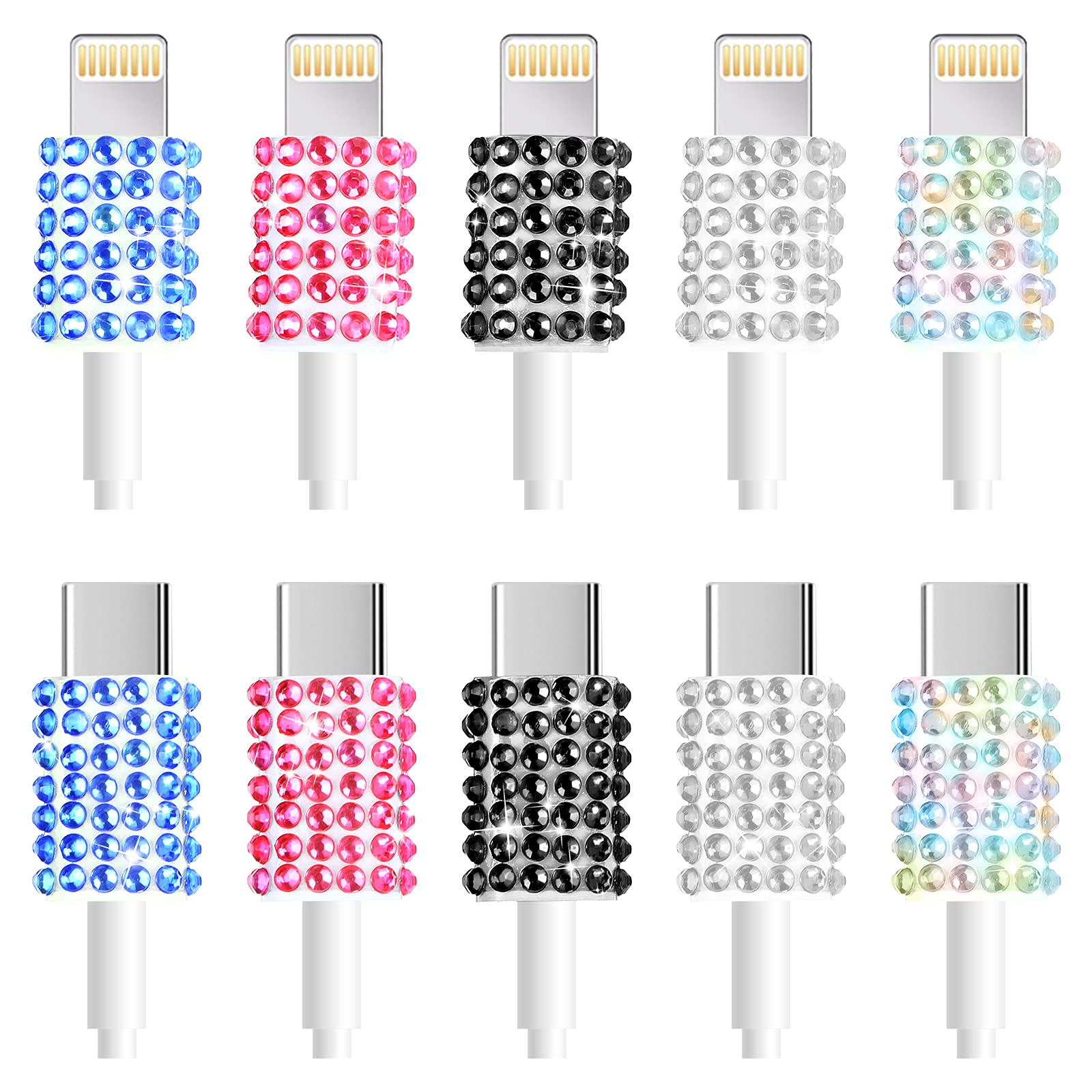 Outus 10PCS Rhinestone Wall Charger Stickers - Bling USB Charger Crystal Decor with Artificial Diamonds - Compatible with iPhone iPad Power Adapter - DIY Bedazzled Phone Accessories for Women - Perfect for Home Office & Gift Giving