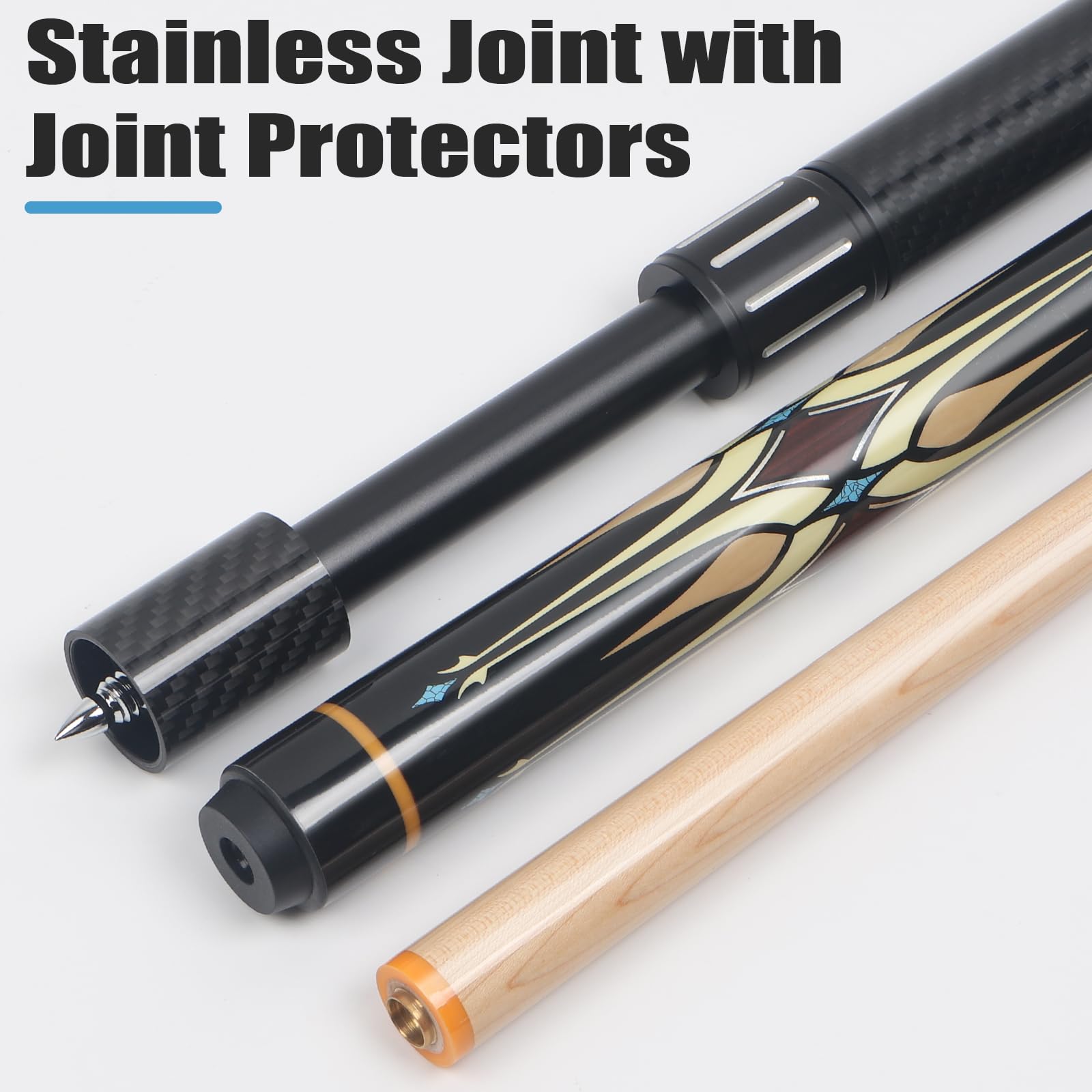 Lotmusic 58-Inch Professional Telescopic Fiber Pool Cue Stick Set with Extension Cue & Black Case – Perfect for Billiards, Pool Halls, and Home Game Rooms