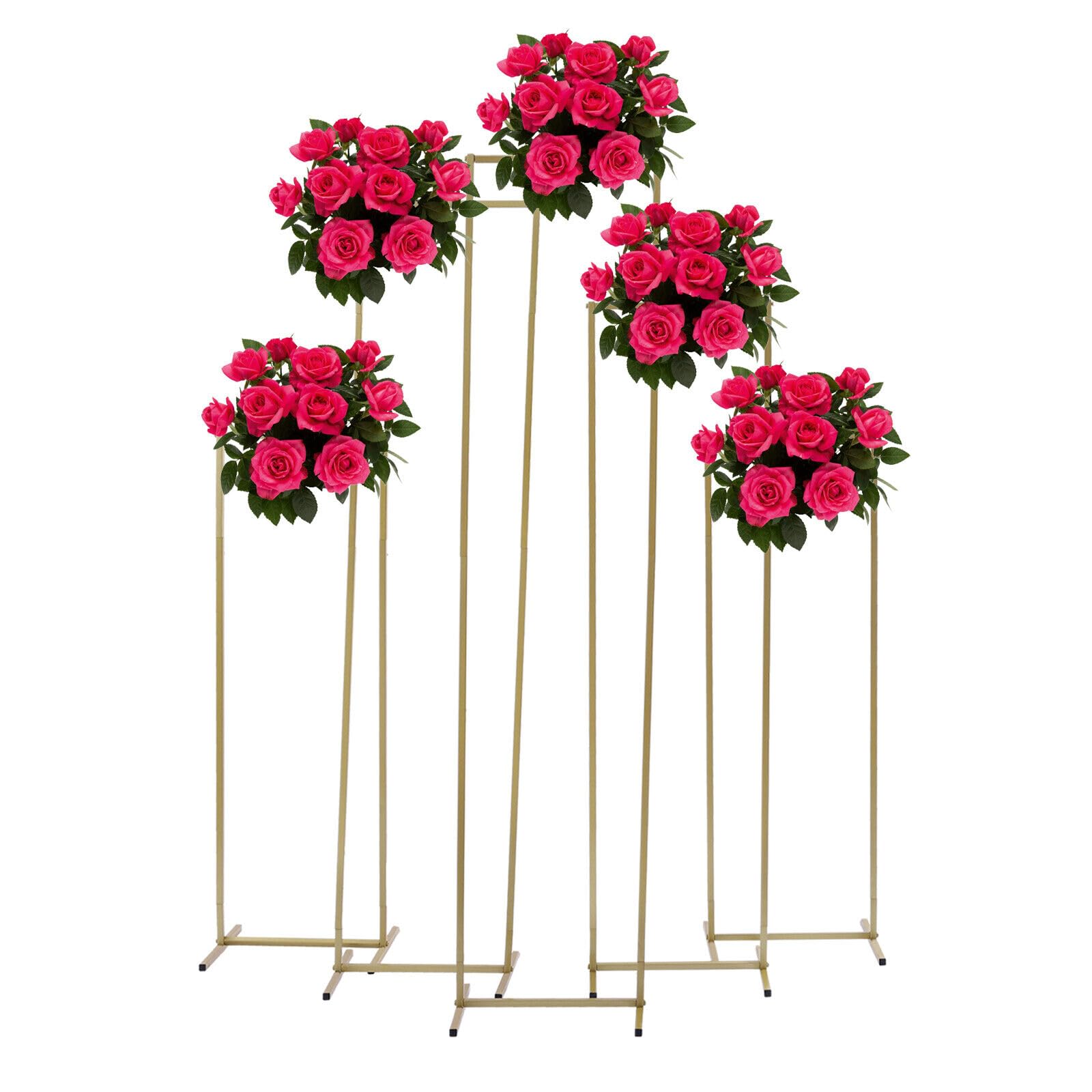 5-Piece Floral Metal Wedding Arch Kit - Gold Stainless Steel Polygonal Flower Stand for Garden, Balloon Decor, Birthday & Outdoor Events - Perfect for Backdrops, Wreaths & Plant Displays