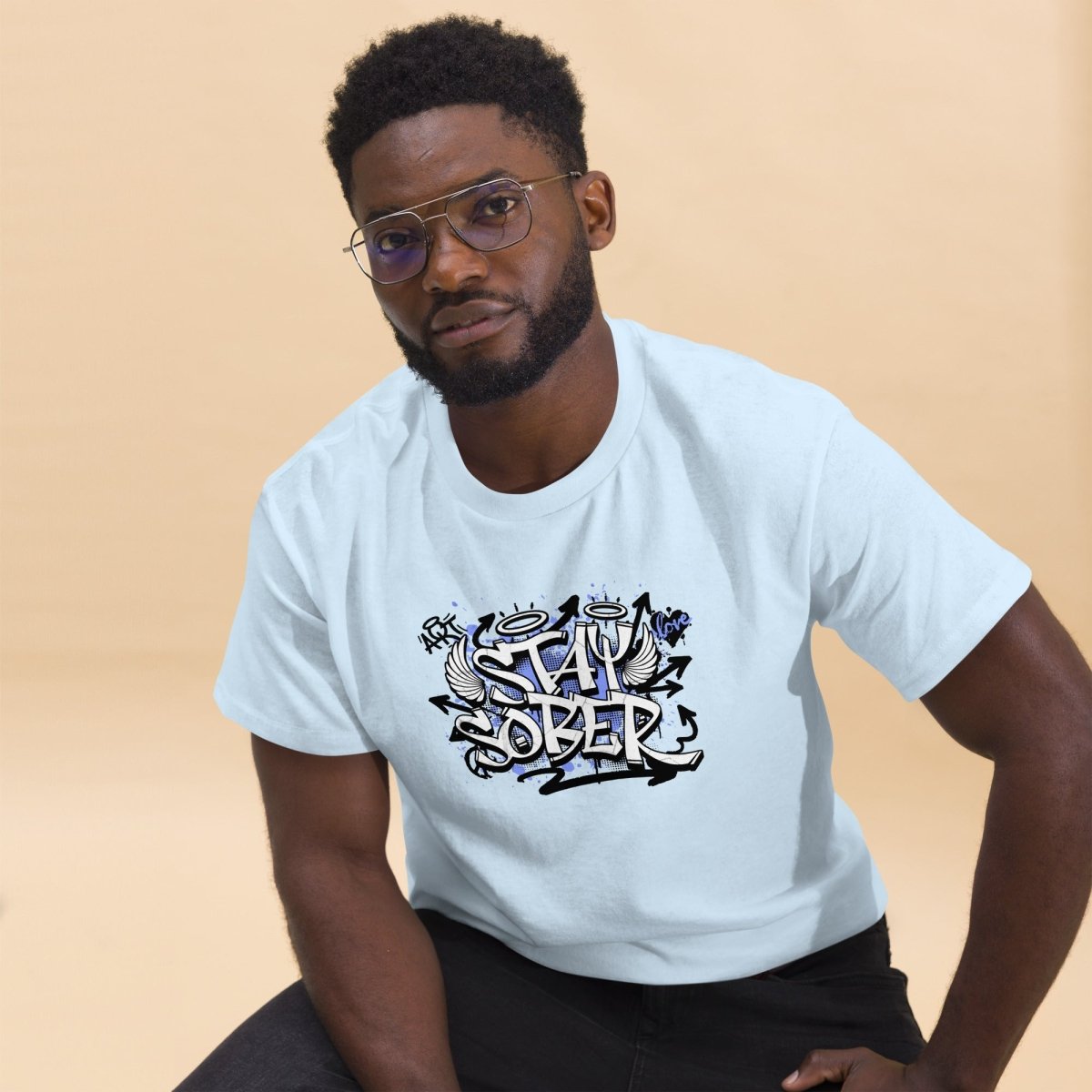 Stay Sober Men's Classic T-Shirt - Blue Resolve Recovery Shirt for AA Meetings & Sober Living | Motivational Sobriety Apparel
