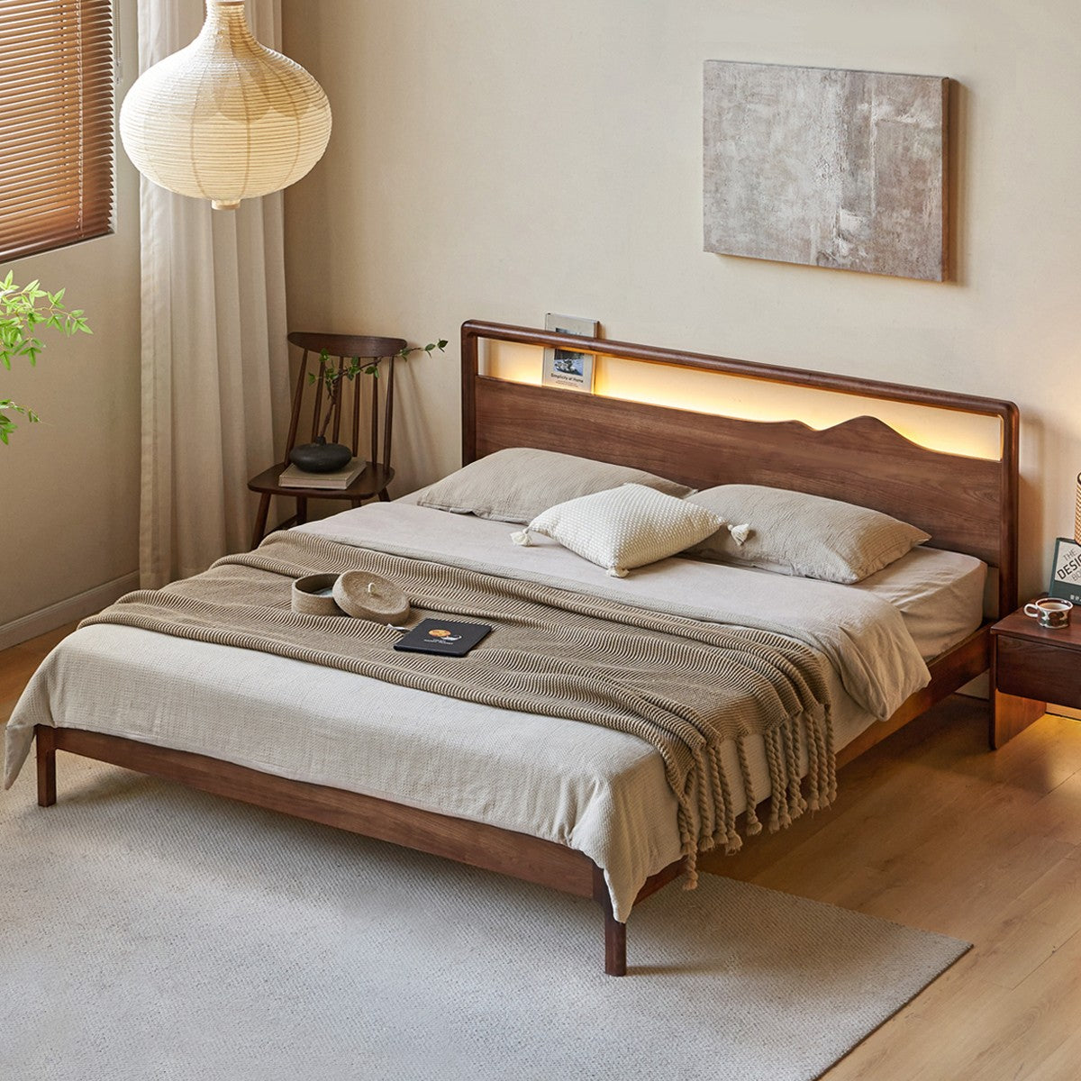 Premium Black Walnut & Ash Solid Wood Bed Frame - Handcrafted Hardwood Bed for Master Bedroom, Guest Room, or Dorm - Natural Wood Grain & Sturdy Construction