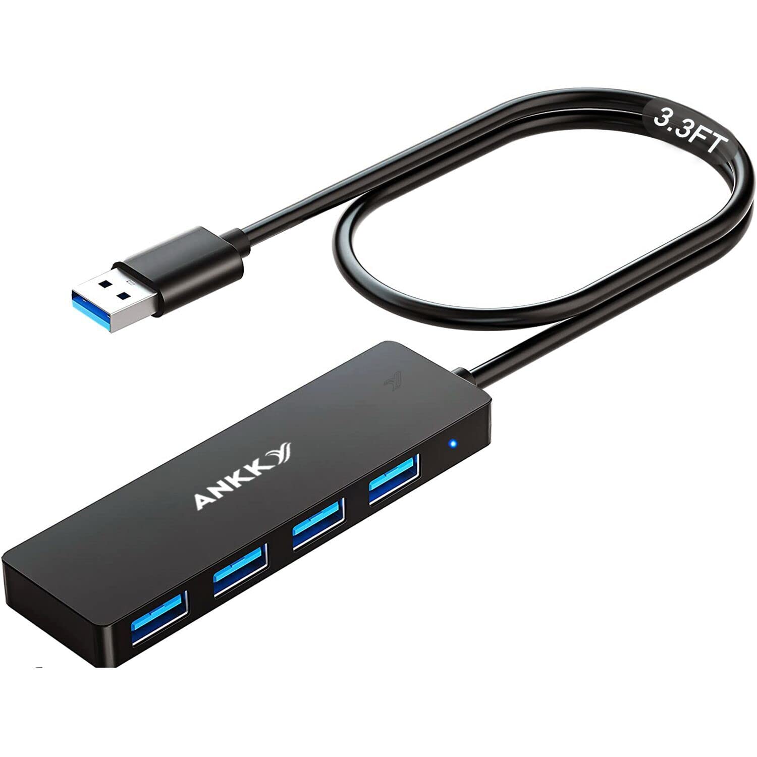 ANKYY 4-Port USB 3.0 Hub with 3.3FT Cable - High Speed Data Transfer for Laptop, Desktop, PC, Xbox, PS4, Printer, External HDD, Flash Drive | Perfect for Home Office, Gaming Setup & Workstation Connectivity