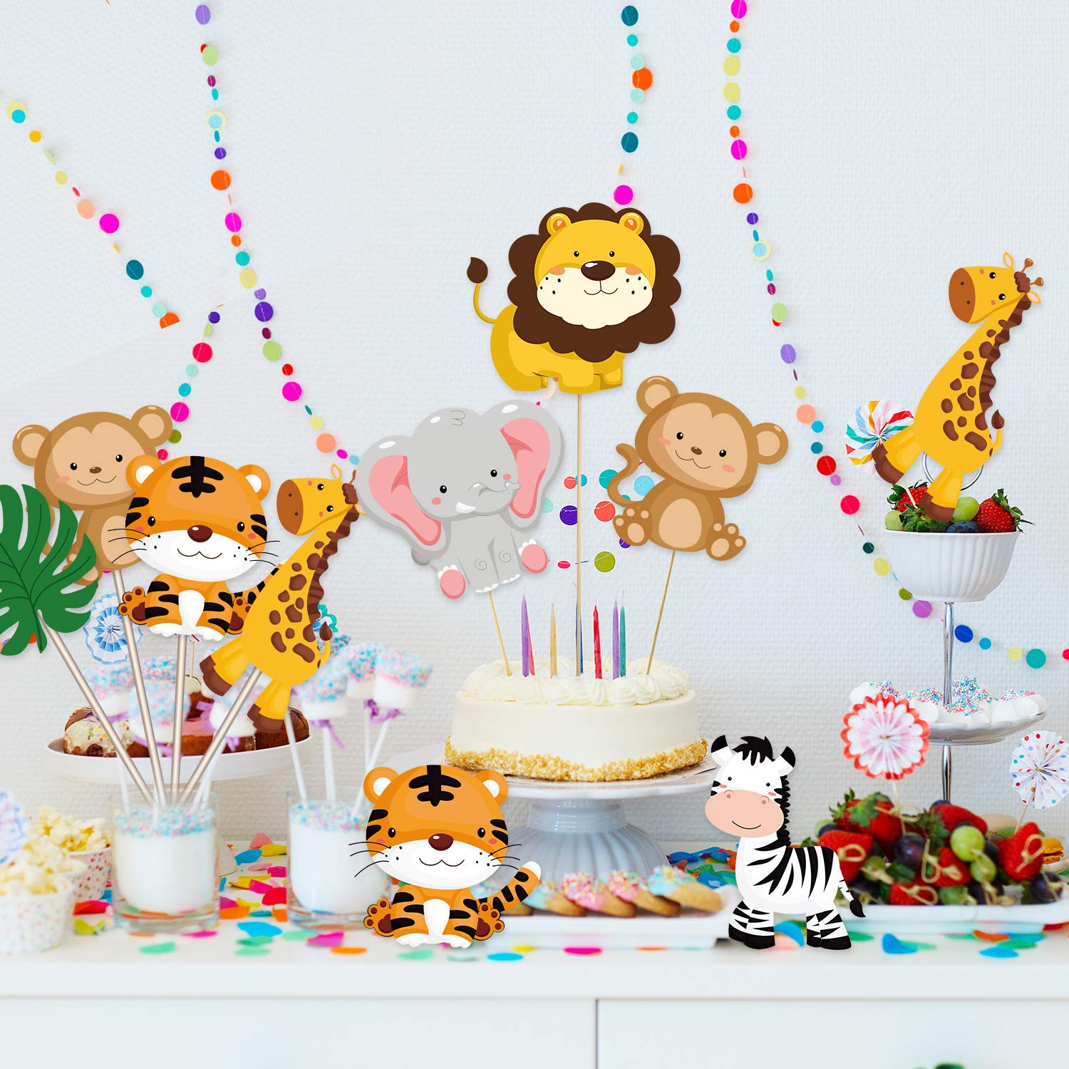Blulu 28-Piece Jungle Animal Party Decorations Set - Baby Shower & Birthday Party Centerpiece Sticks, Animal Cutouts, Table Toppers - Perfect for Themed Parties, Classroom Decor, and Kids' Events