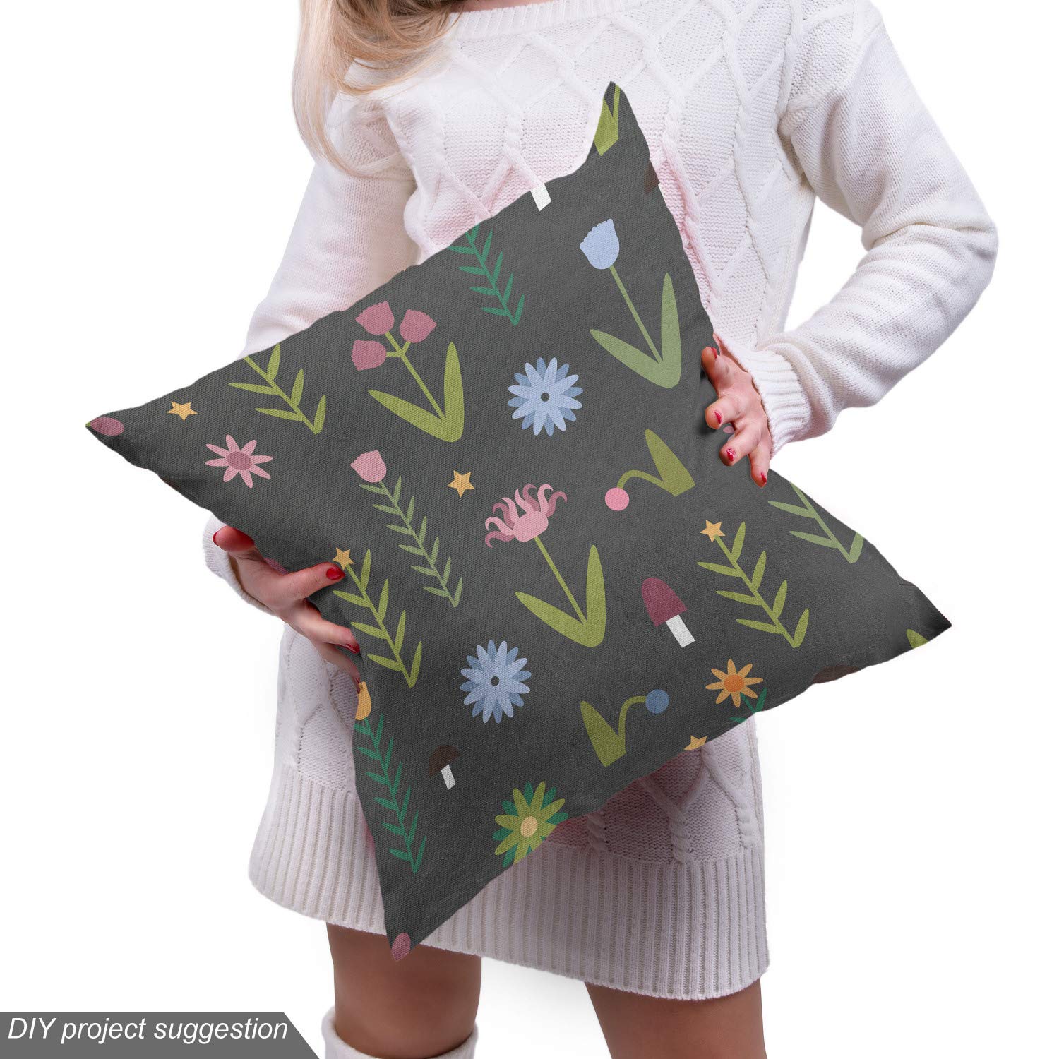 Ambesonne Floral Fabric by The Yard - Tulip Iris Daisy Rose Petals & Forest Mushroom Pattern | Olive Green Dried Rose Upholstery Fabric for Sofa, Curtains & Home Decor | Perfect for DIY Crafts, Pillow Covers & Nursery Decorations