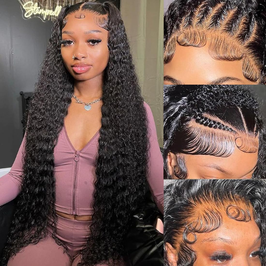 30 Inch Deep Wave Lace Front Wigs Human Hair - Pre Plucked 13x6 HD Lace Frontal, 200% Density Glueless Curly Wigs with Baby Hair for Women (Natural Black) | Perfect for Daily Wear, Cosplay, and Special Occasions