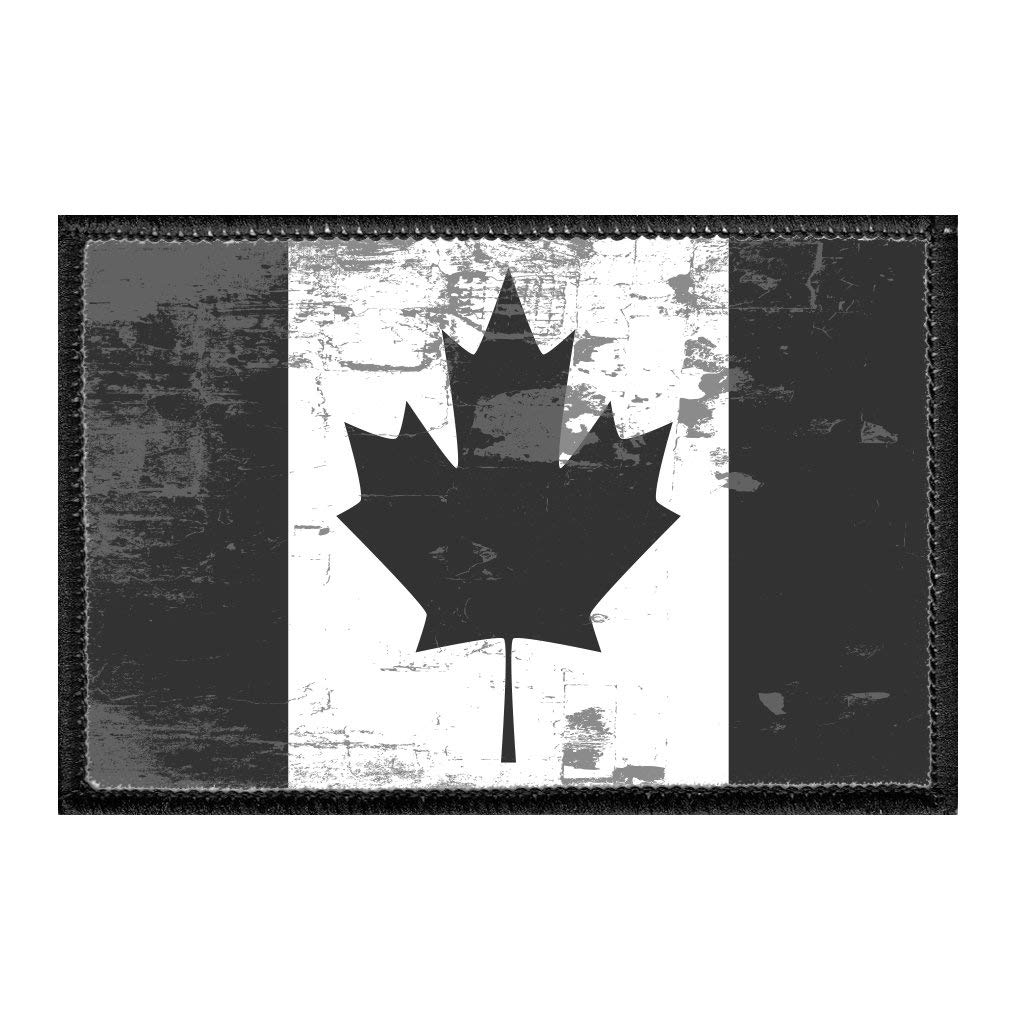 Distressed Black and White Canada Flag Patch 2x3 Inch - Hook and Loop Backing for Hats, Jackets, Vests & Denim - Perfect for Patriotic DIY, Costumes & Fashion Customization