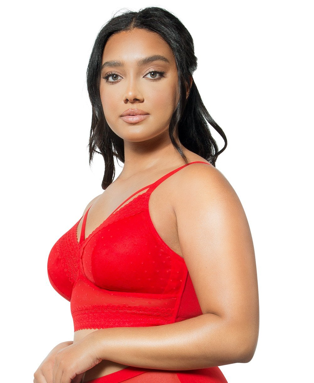 Parfait Mia Dot Wire Free Padded Mesh Bralette - Comfortable Lace Bralette for Women, Racing Red | Perfect for Yoga, Lounge Wear & Everyday Comfort
