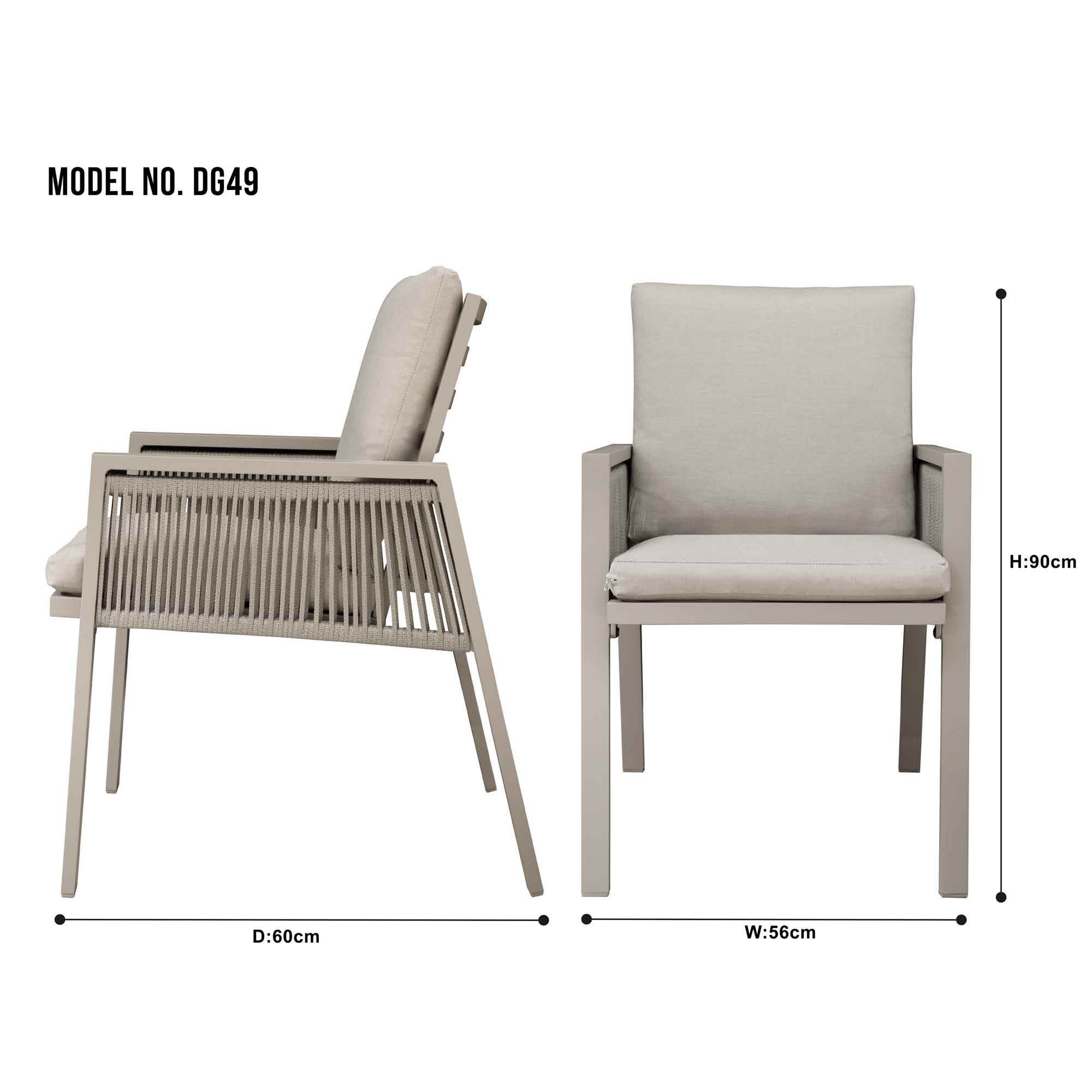 6-Piece Light Grey Patio Dining Chairs Set with Armrests - Weather-Resistant Outdoor Garden Furniture for Backyard, Poolside & Restaurant Use