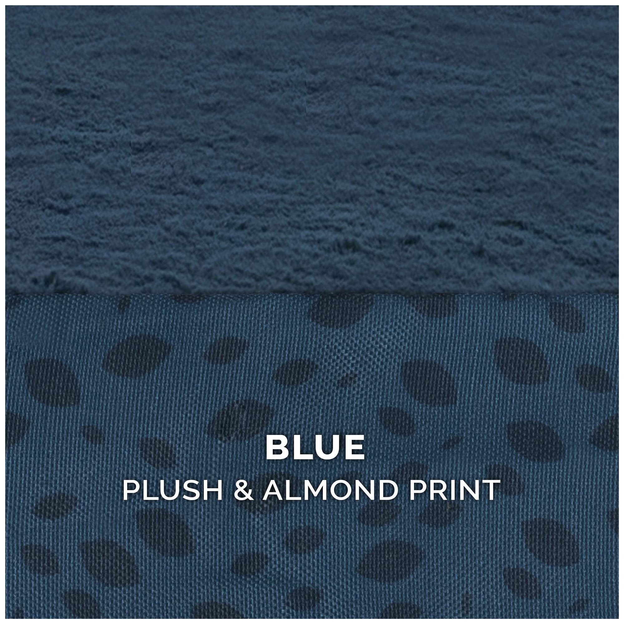 Furhaven Orthopedic Dog Bed for Small & Medium Dogs - Plush & Almond Print L-Shaped Chaise with Removable Bolsters & Washable Cover - Supports Up to 35 lbs - Blue Almonds (Medium) - Perfect for Crate Training, Arthritis Relief & Cozy Napping Spots