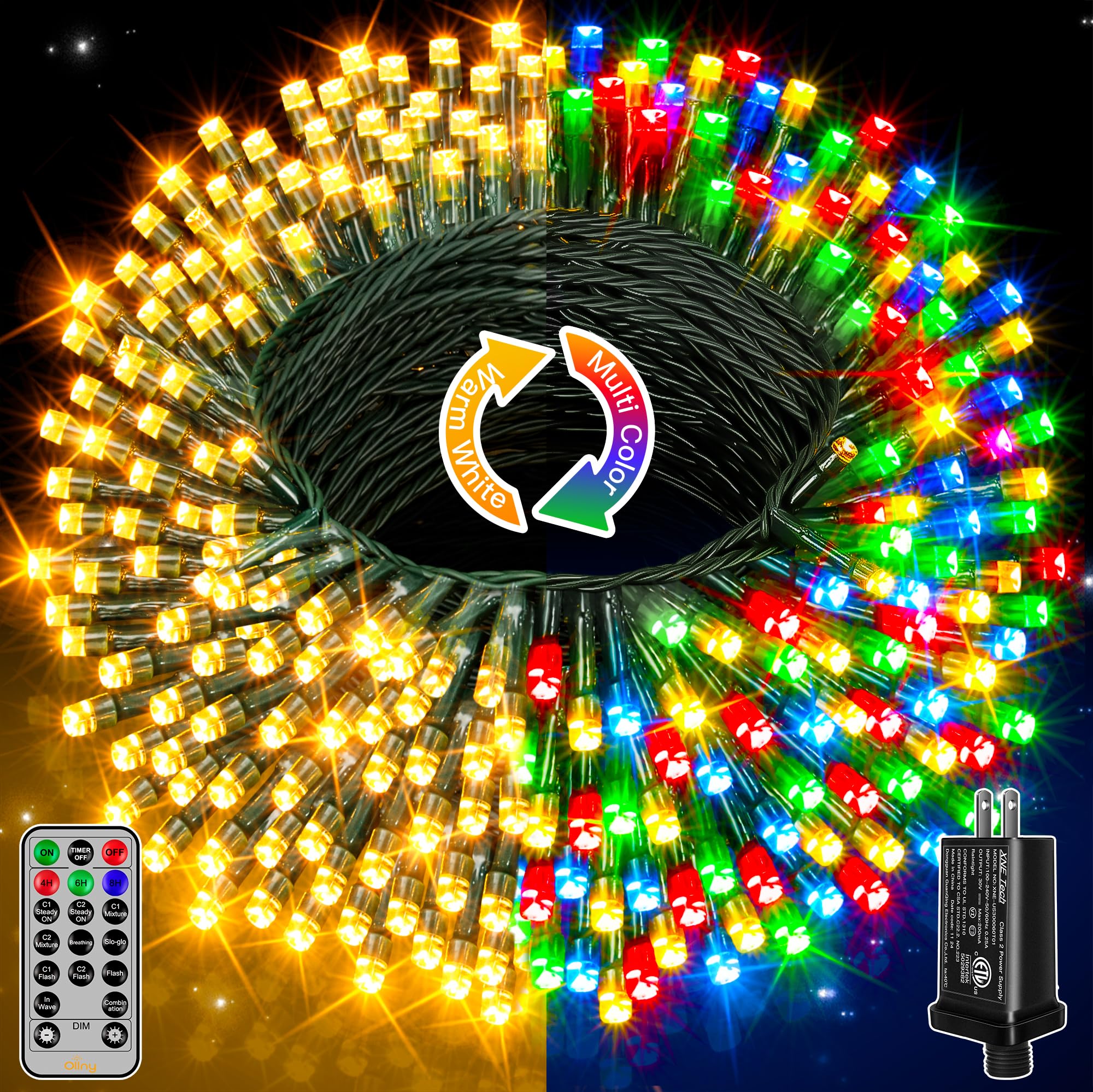 Ollny 131FT 400 LED Color Changing Christmas Lights with Remote Control - 11 Lighting Modes, Waterproof Outdoor/Indoor Holiday Decor for Tree, Patio, Yard & Home (Christmas, Xmas, Winter Decorations)