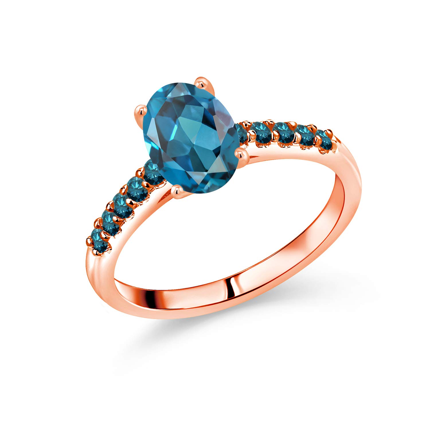 2.58 Ct Oval London Blue Topaz & Diamond 10K Rose Gold Ring for Women - Elegant Engagement, Wedding, Anniversary Gift - Gem Stone King Jewelry