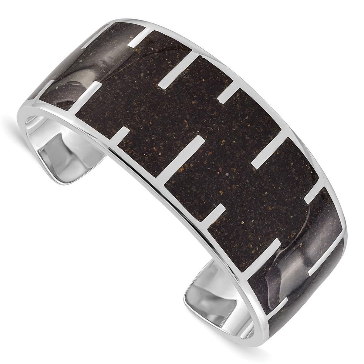 925 Sterling Silver Black Resin & Sand Cuff Bracelet for Women - 28.75mm Wide Handmade Boho Jewelry - Perfect for Casual Wear, Parties & Gift Giving