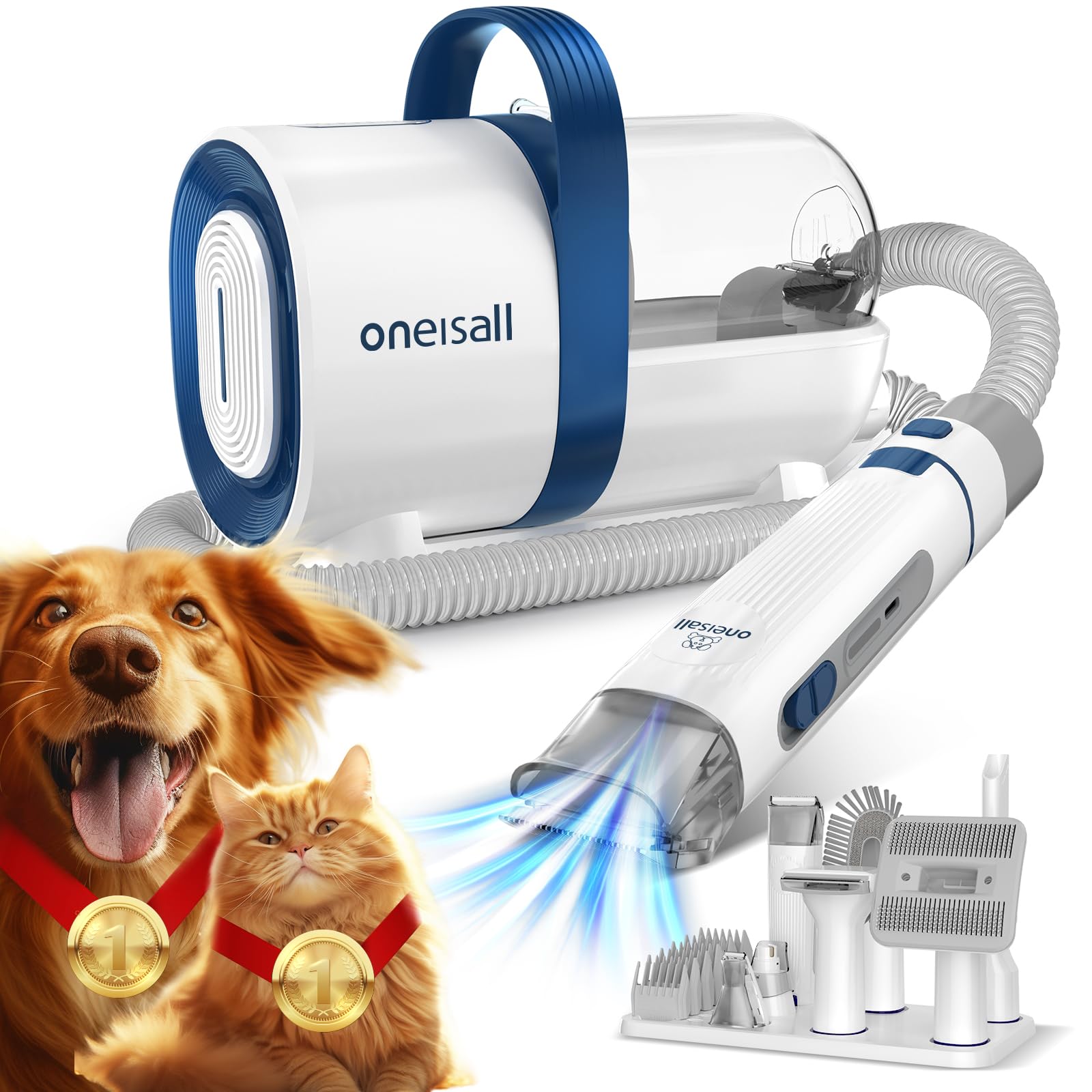 Oneisall Dog Grooming Kit with Vacuum - 12000Pa Powerful Suction Pet Hair Clippers, 99% Hair Removal with 7 Professional Tools for Shedding Control | Perfect for Home Pet Grooming & Shedding Season Care
